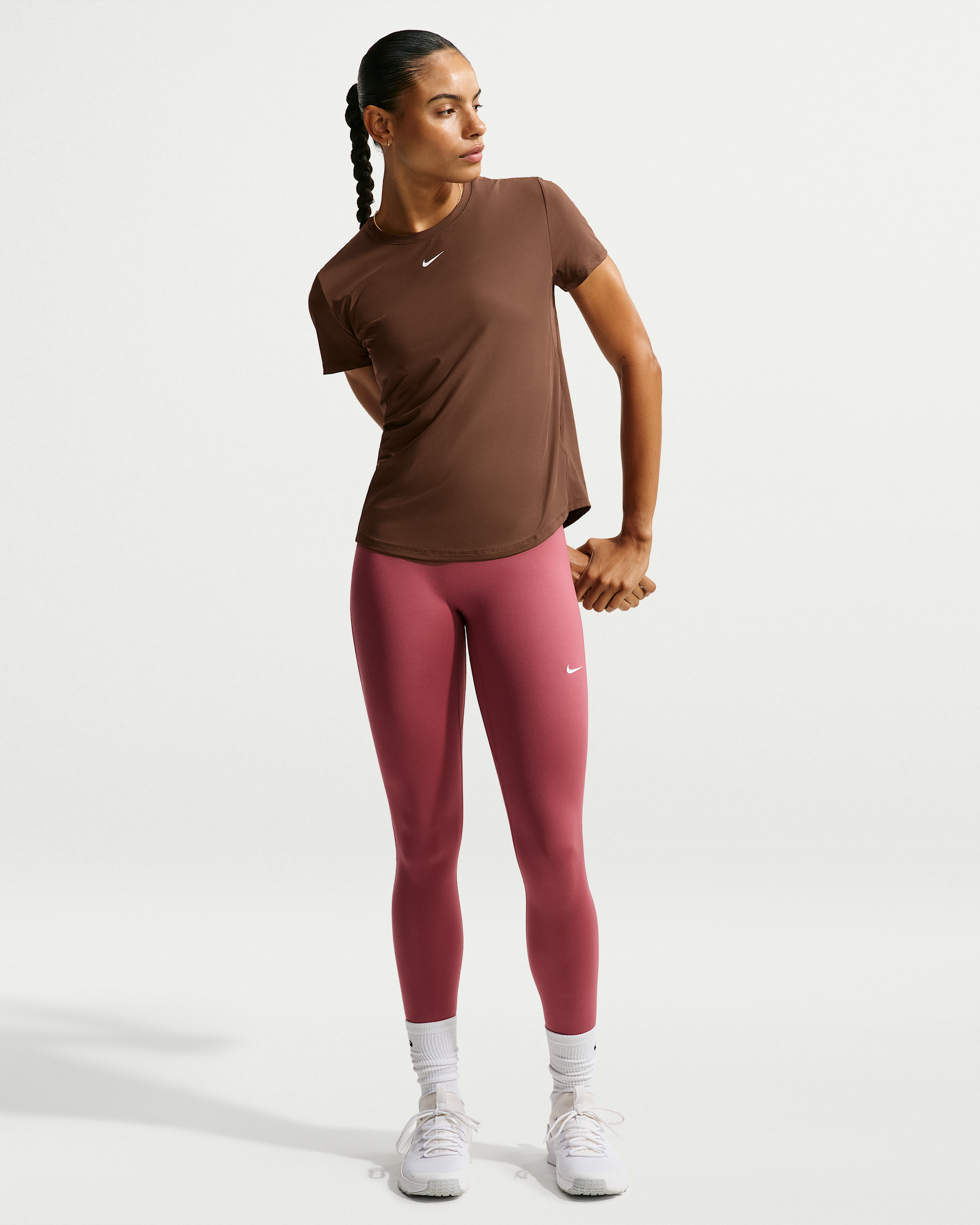 Nike One Classic Women's Dri-FIT Short-Sleeve Top - Cacao Wow/White - View 4