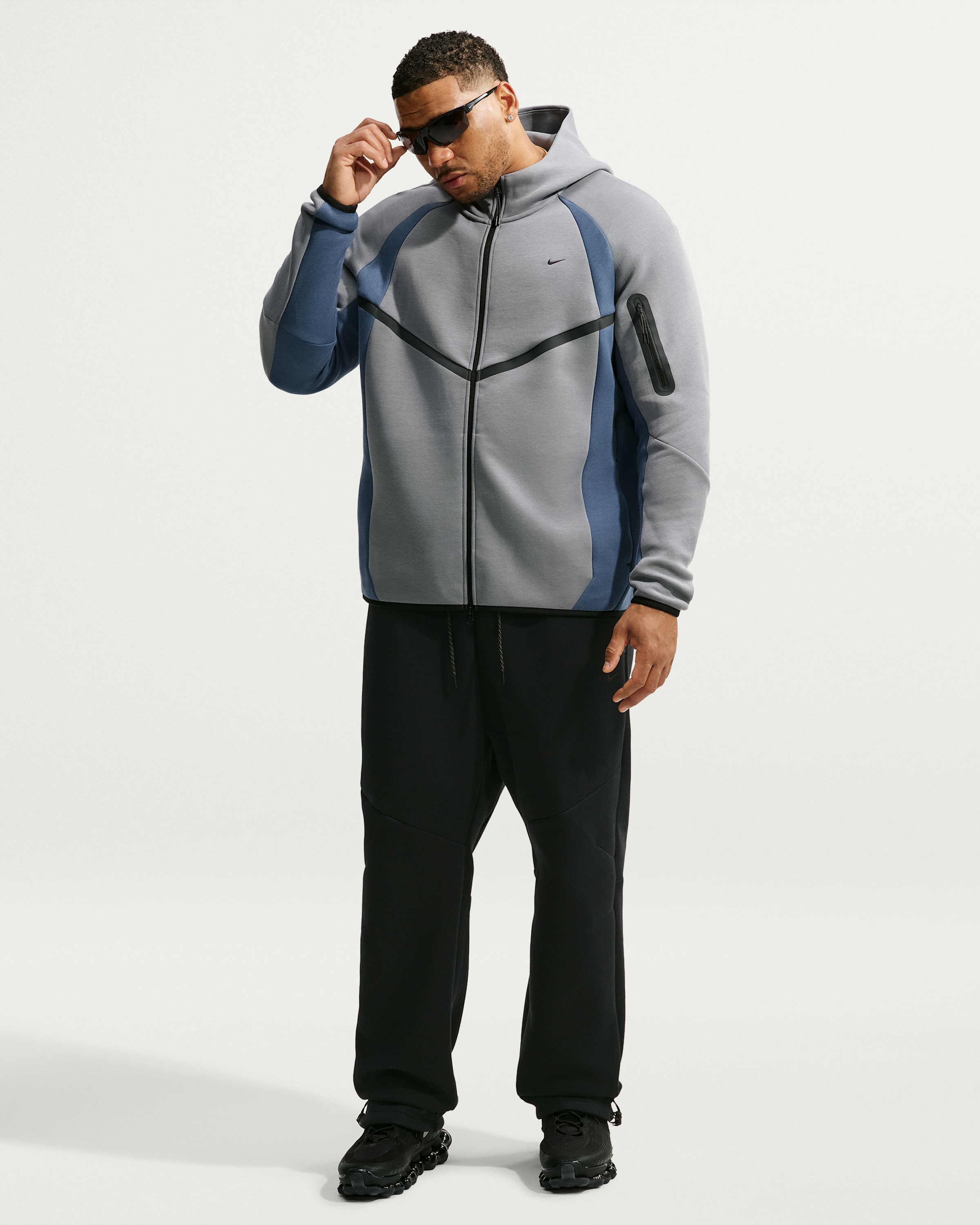 Nike Tech Men's Colour-Block Full-Zip Fleece Windrunner Jacket - Cool Grey/New Slate/Black - View 9