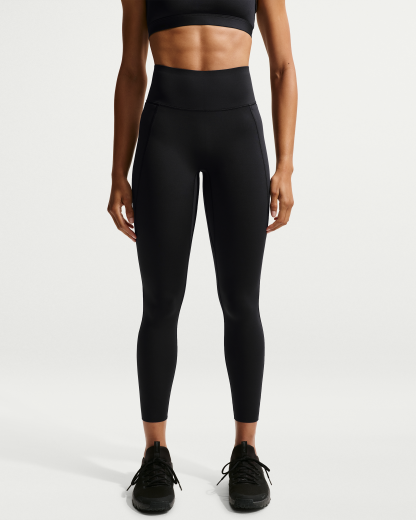 Nike Universa Women's High-Waisted 7/8 Leggings with No Front Seam - Black/Anthracite/Dark Smoke Grey - View 2