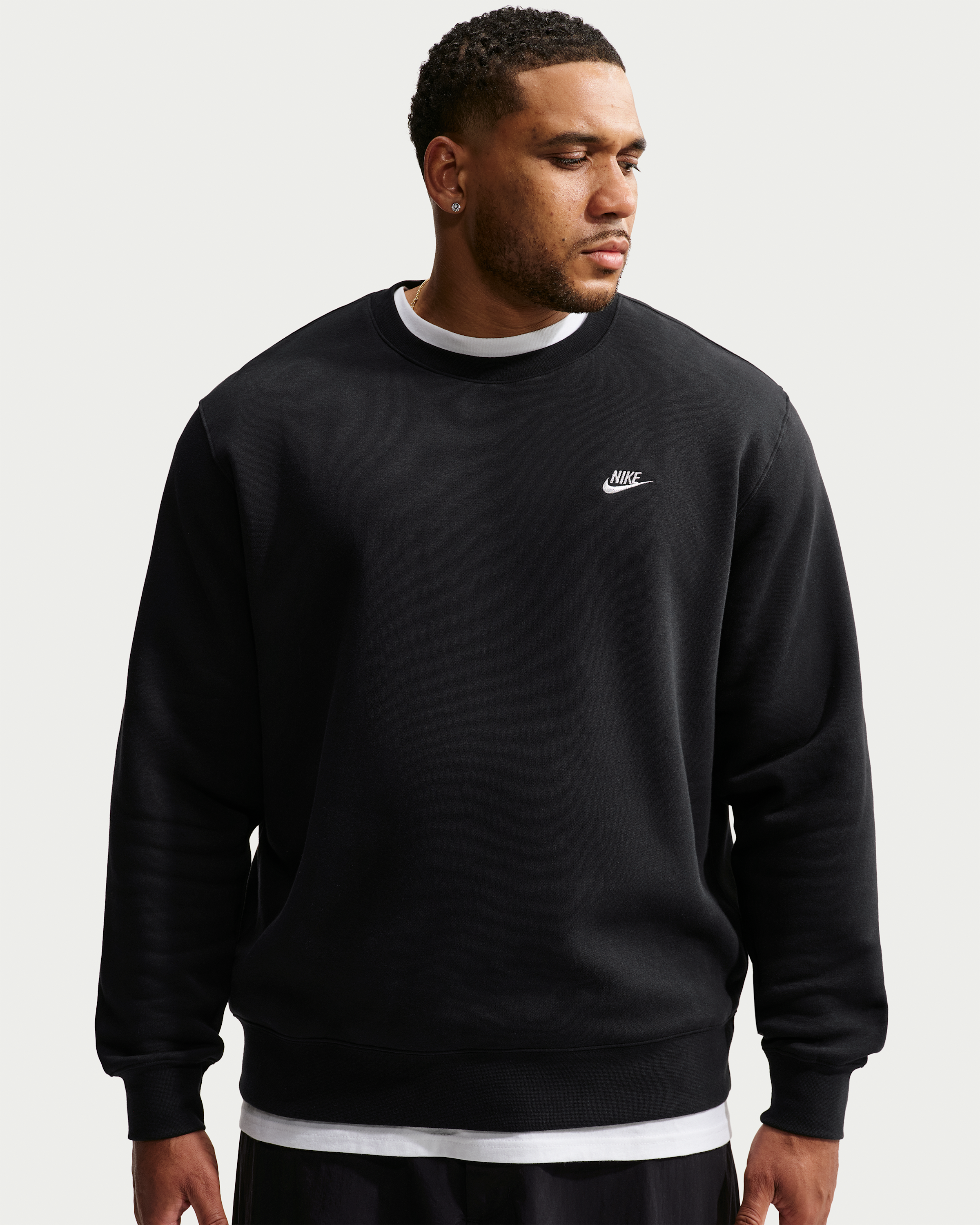 Nike Club Men's Fleece Crew - Black/Metallic Silver - View 6