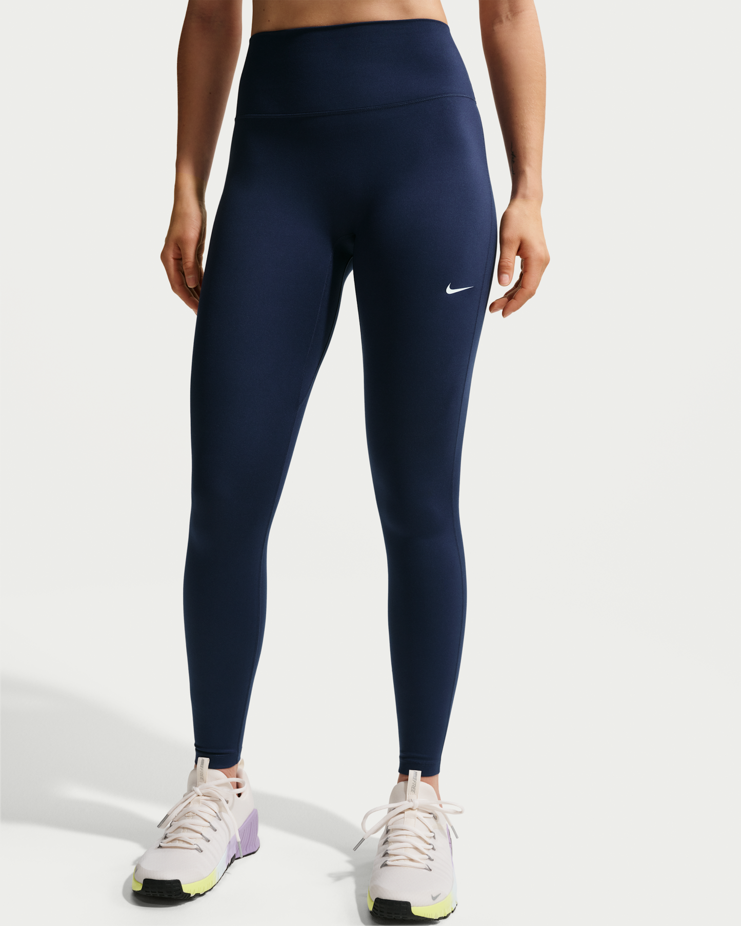Nike One Seamless Front Women's High-Waisted Full-Length Leggings - Midnight Navy/White - View 2