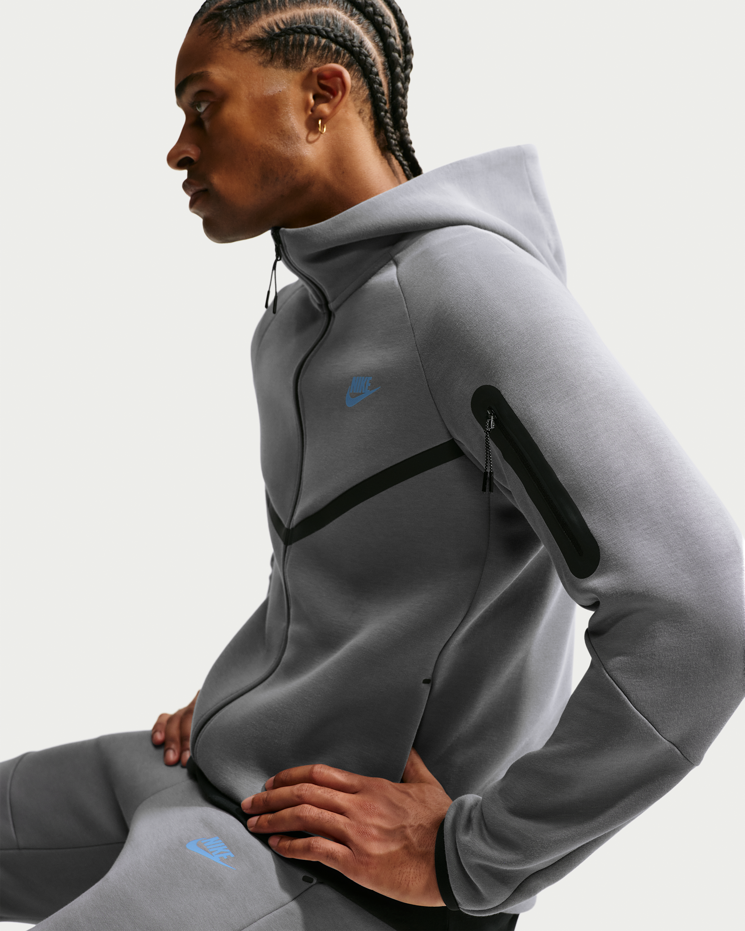 Nike Tech Men's Fleece Windrunner Full-Zip Jacket - Smoke Grey/Football Blue - View 3