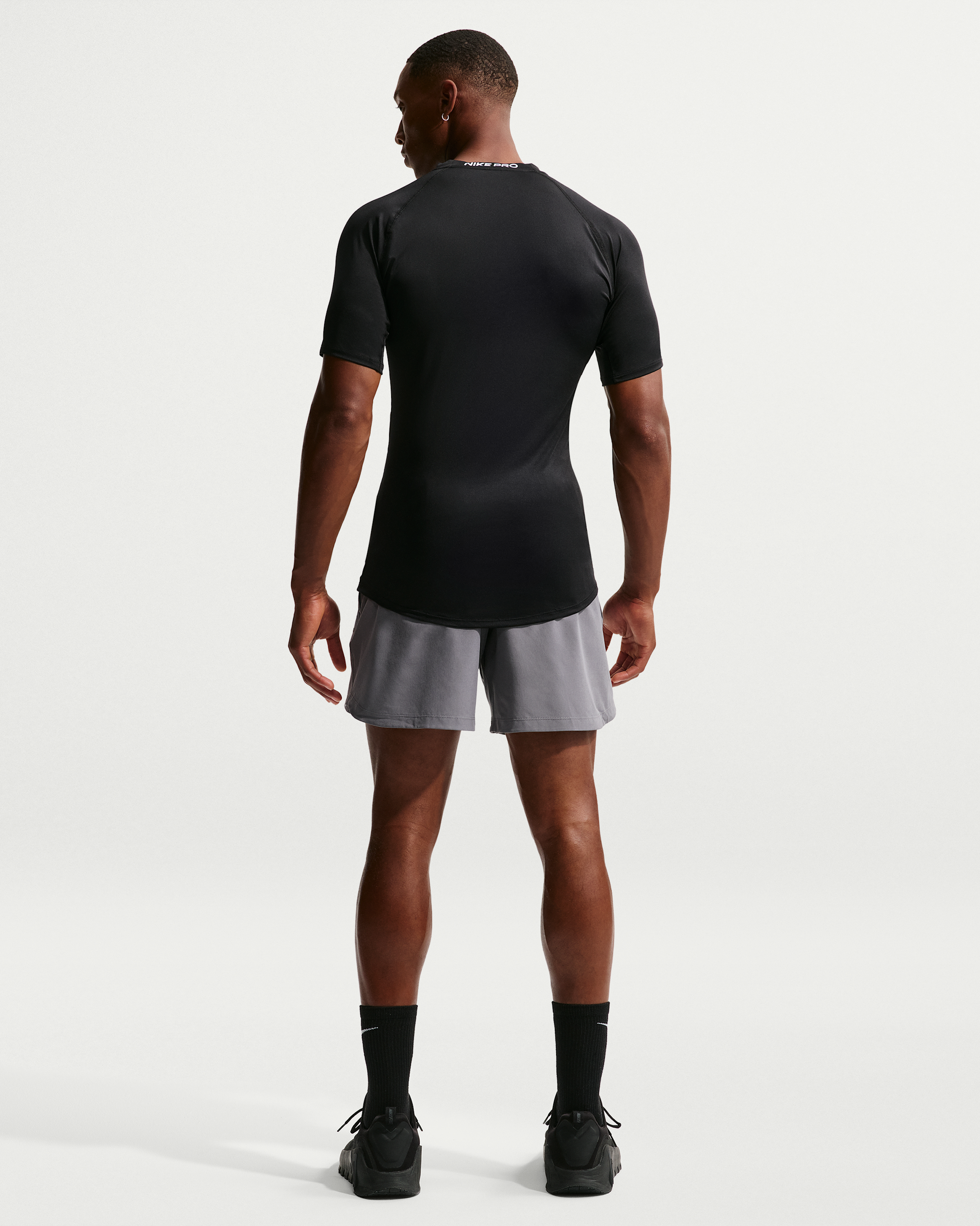 Nike Pro Men's Dri-FIT Tight Short-Sleeve Fitness Top - Black/White - View 5