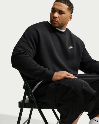 Nike Club Men's Fleece Crew - Black/Metallic Silver - View 8