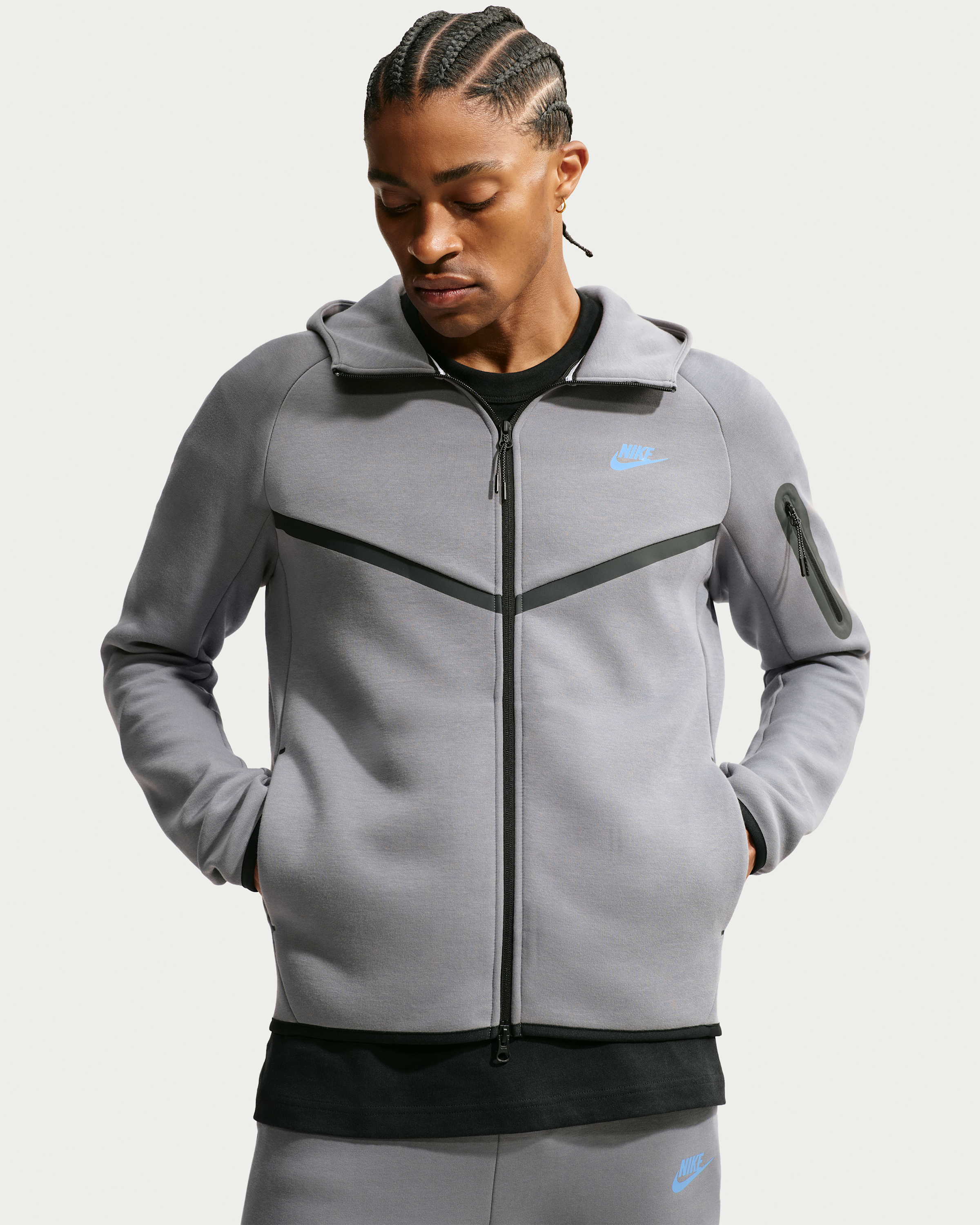 Nike Tech Men's Fleece Windrunner Full-Zip Jacket - Smoke Grey/Football Blue - View 1