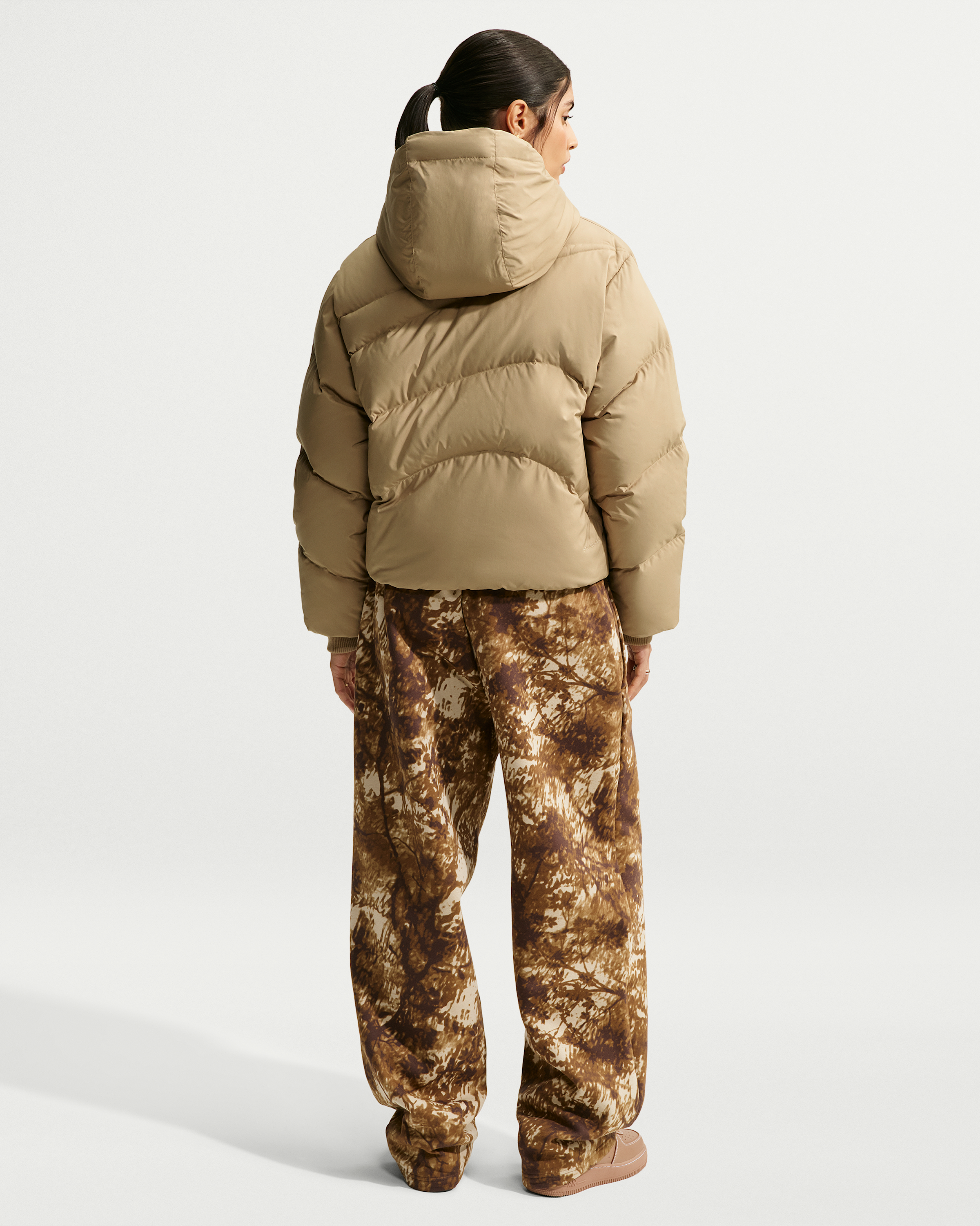 Nike Sportswear Swoosh Series Women's Loose Storm-FIT Hooded Down Jacket - Parachute Beige/Dark Hazel/Parachute Beige - View 5