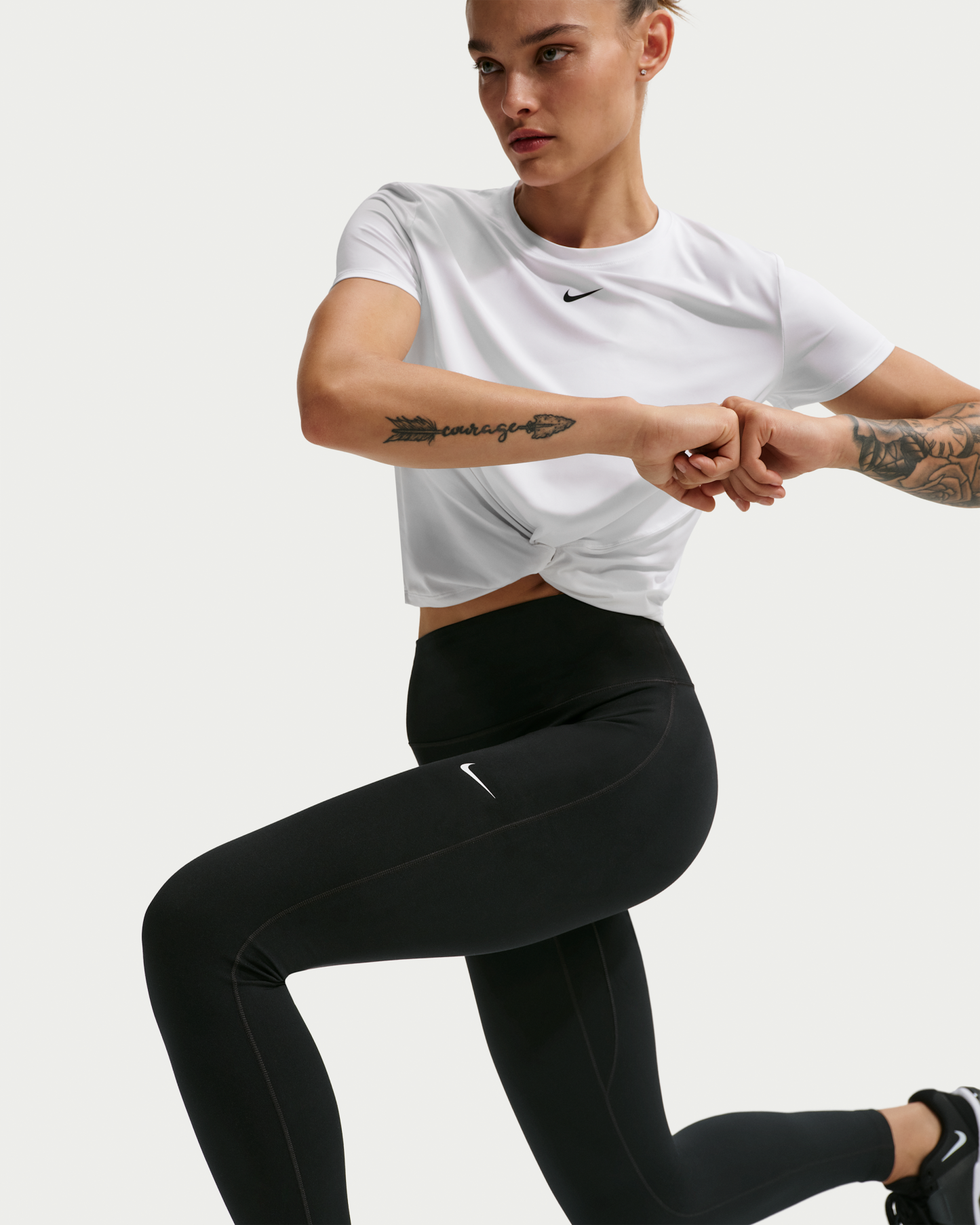 Nike One Seamless Front Women's High-Waisted Full-Length Leggings - Black/White - View 4