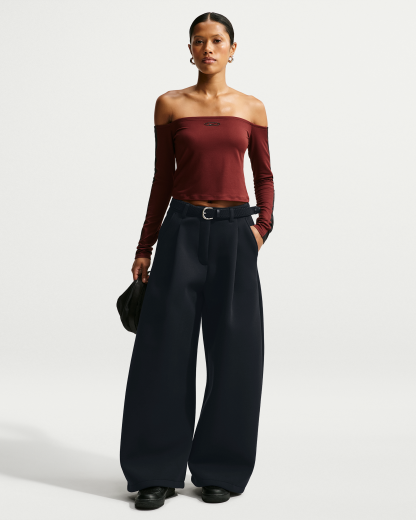 Nike Article Fleece Women's Oversized Mid-Rise Wide-Leg Trousers - Black/Ice Silver/Black - View 1
