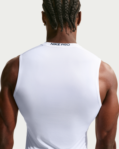 Nike Pro Men's Dri-FIT Tight Sleeveless Fitness Top - White/Black - View 2
