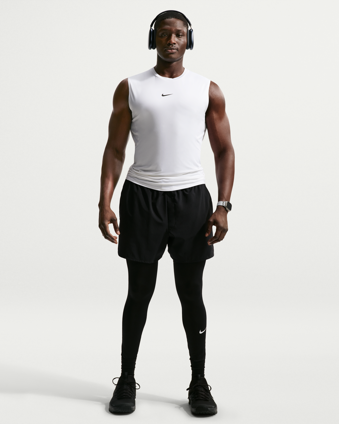 Nike Pro Men's Dri-FIT Tight Sleeveless Fitness Top - White/Black - View 9