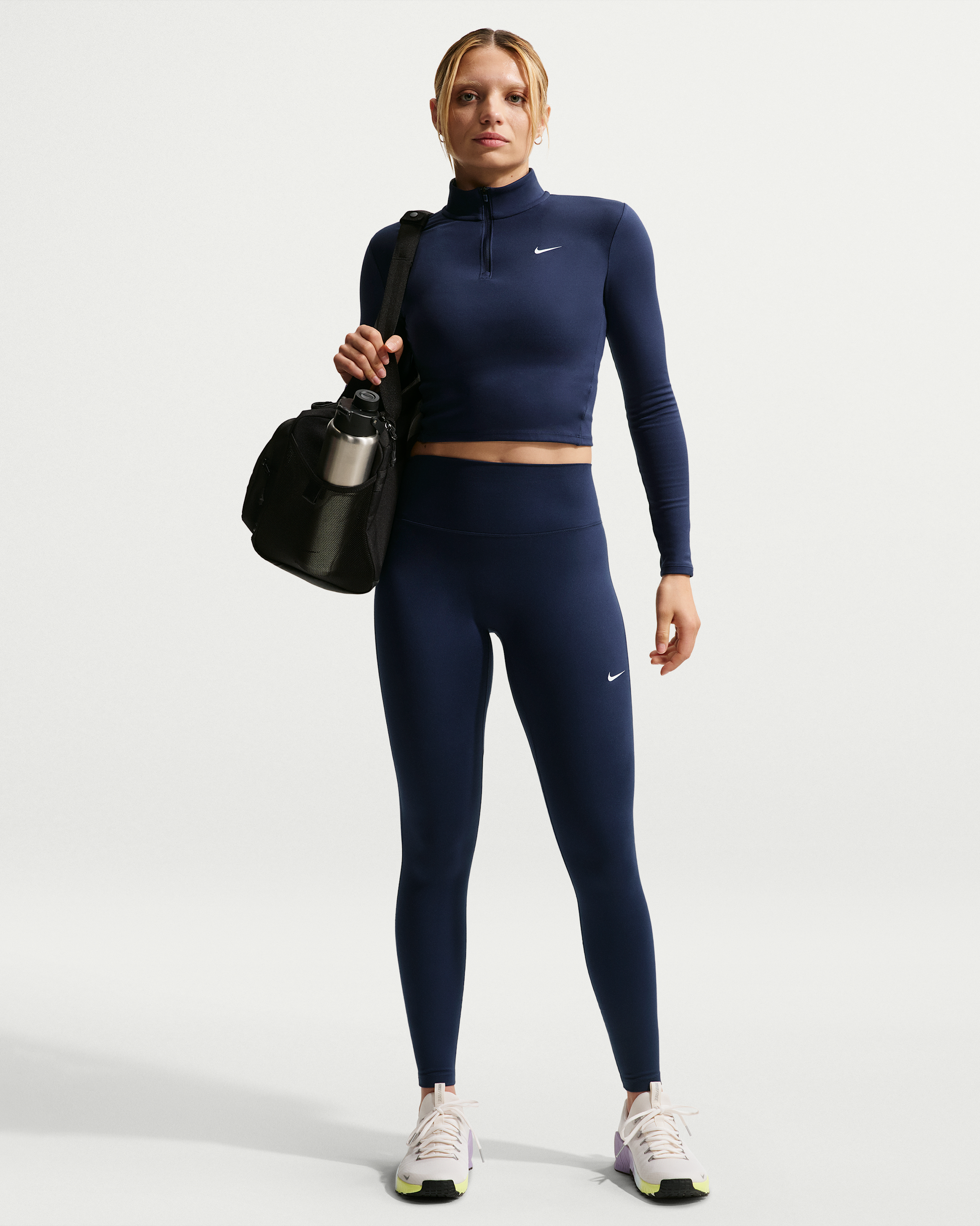 Nike One Seamless Front Women's High-Waisted Full-Length Leggings - Midnight Navy/White - View 1