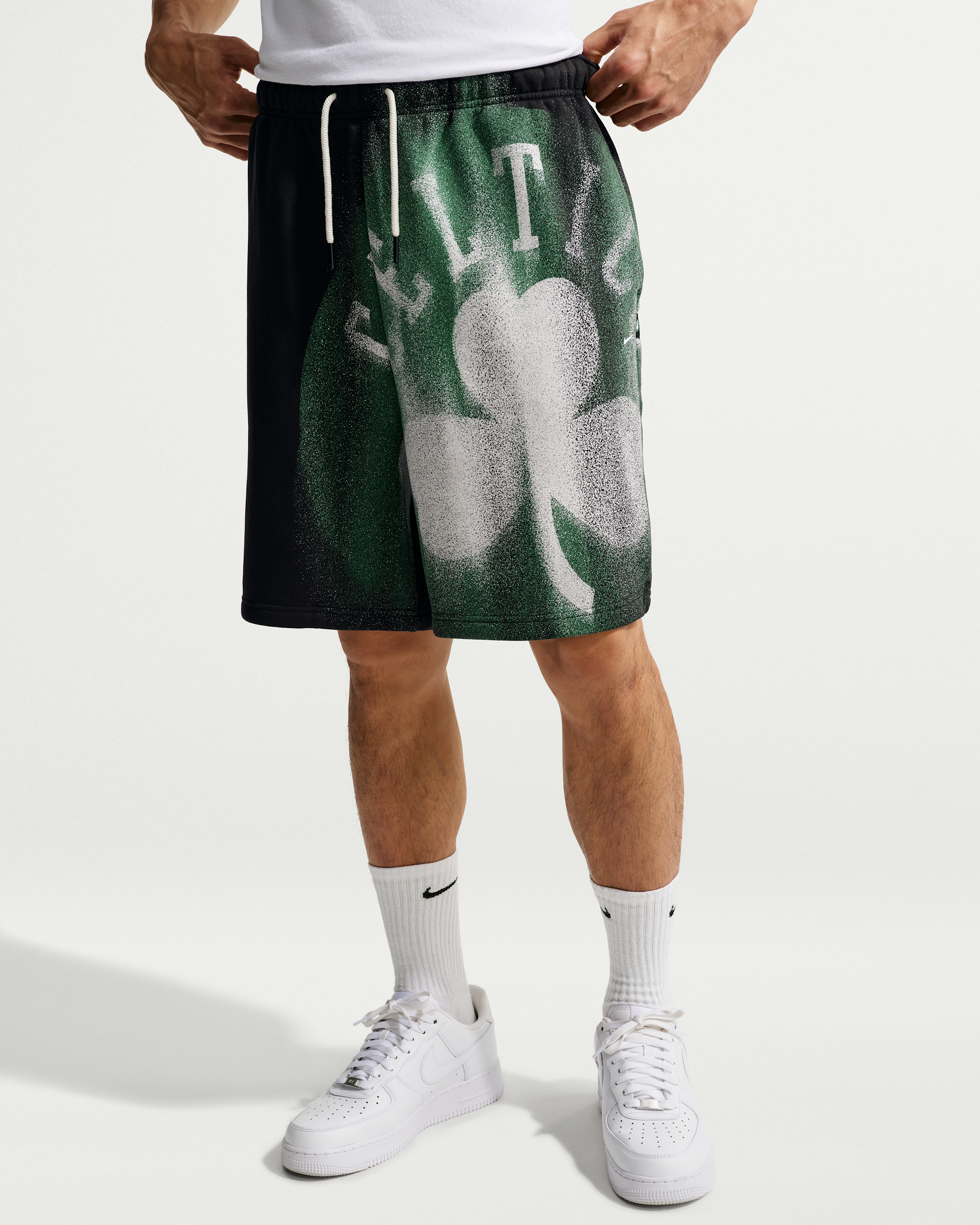 Boston Celtics Standard Issue Nike Men's Fleece Basketball Shorts - Black/White - View 2