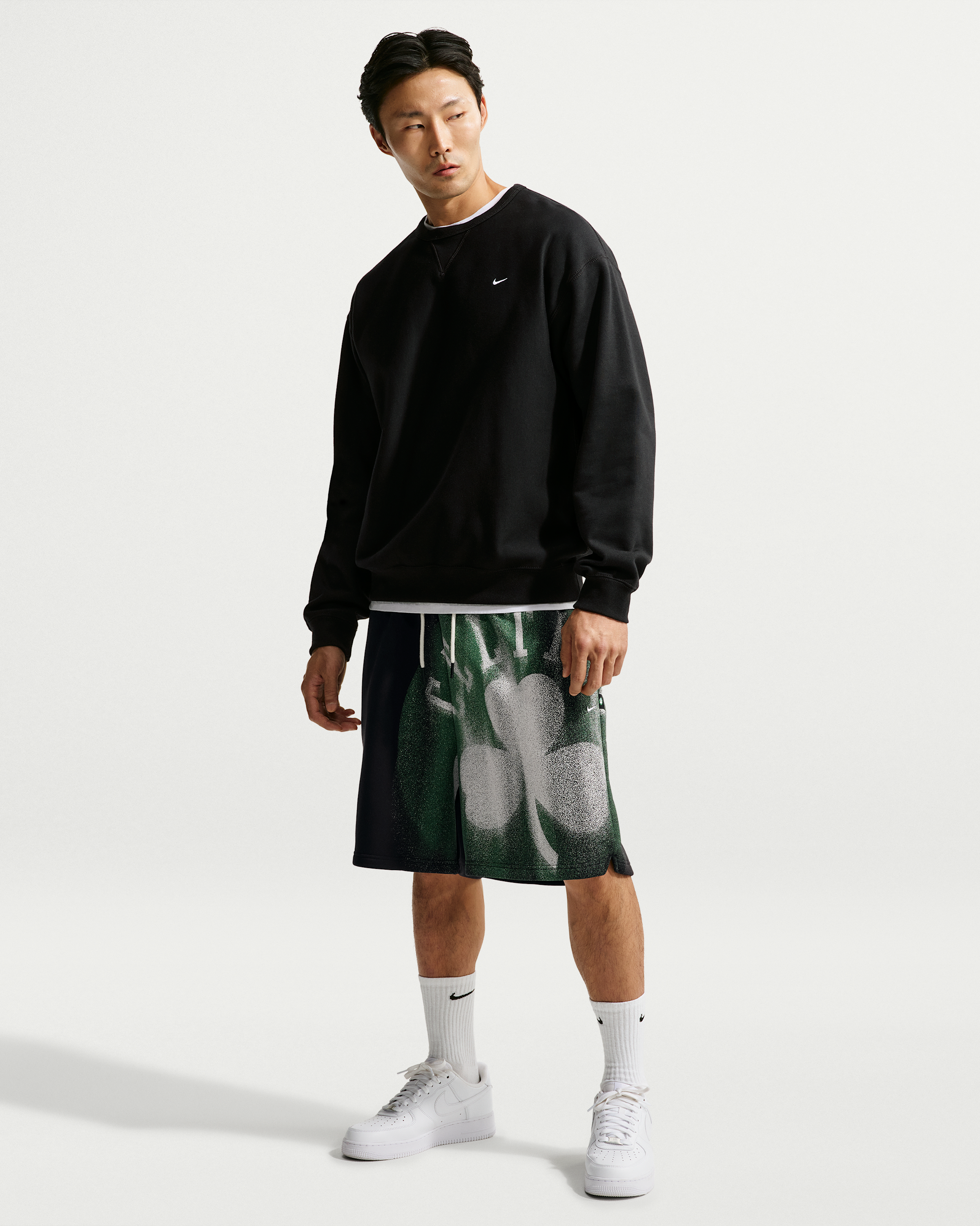 Boston Celtics Standard Issue Nike Men's Fleece Basketball Shorts - Black/White - View 1