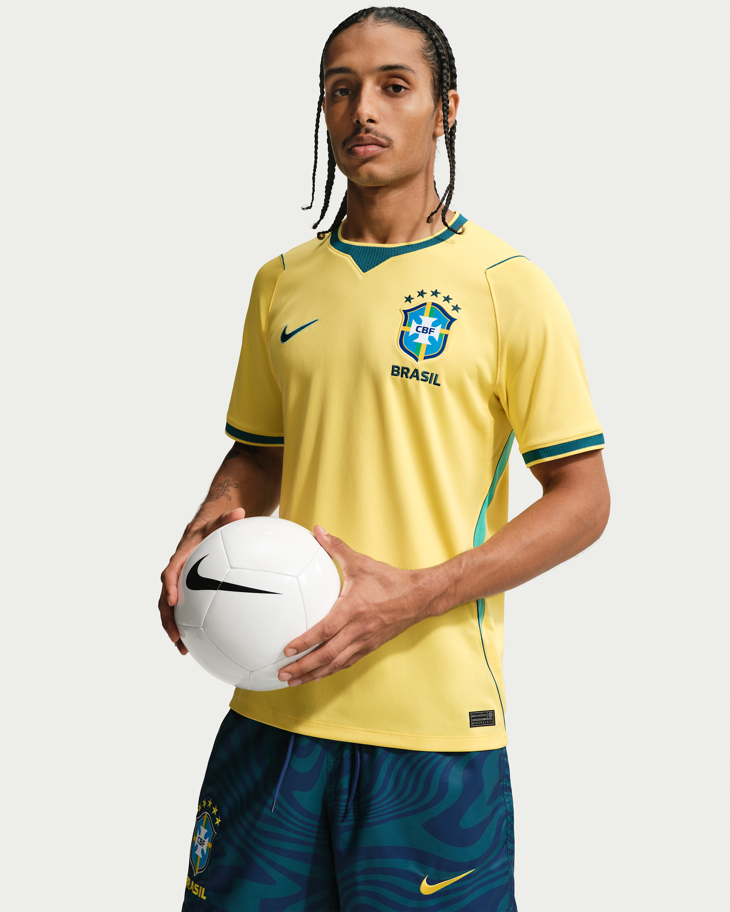 Brazil National Team 2026 Stadium Home Men's Nike Dri-FIT Football Shirt - Canary/Light Menta/Geode Teal - View 1