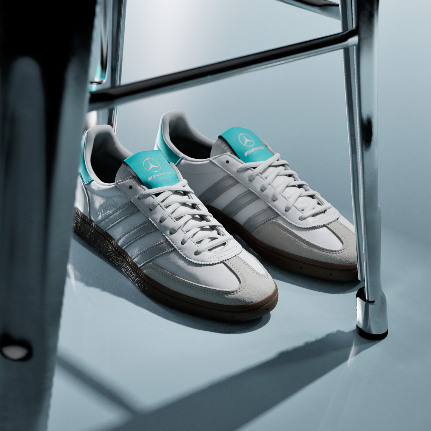 adidas HANDBALL SPEZIAL MERCEDES SHOES - Cloud White / Silver Metallic / Gum - View 4