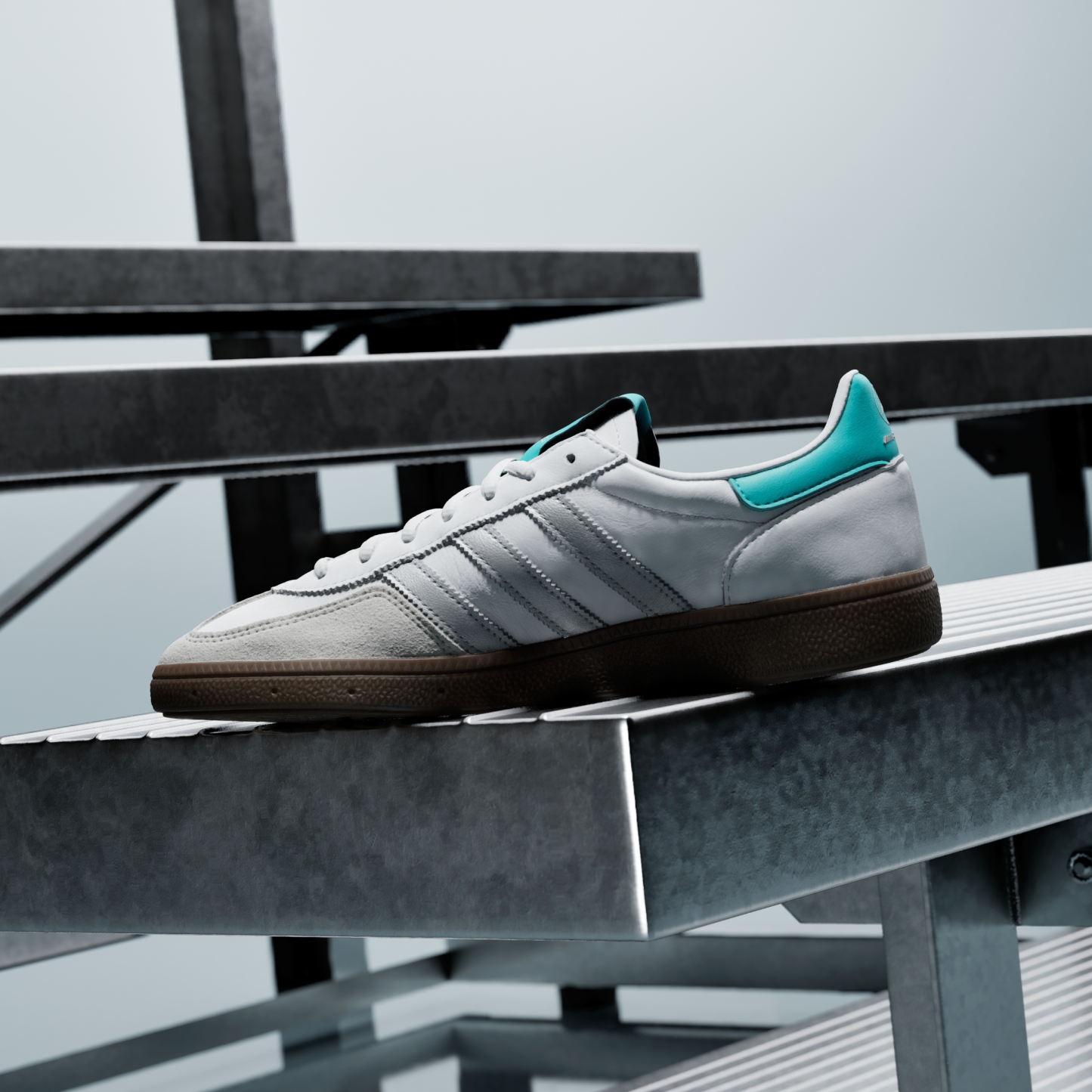 adidas HANDBALL SPEZIAL MERCEDES SHOES - Cloud White / Silver Metallic / Gum - View 6