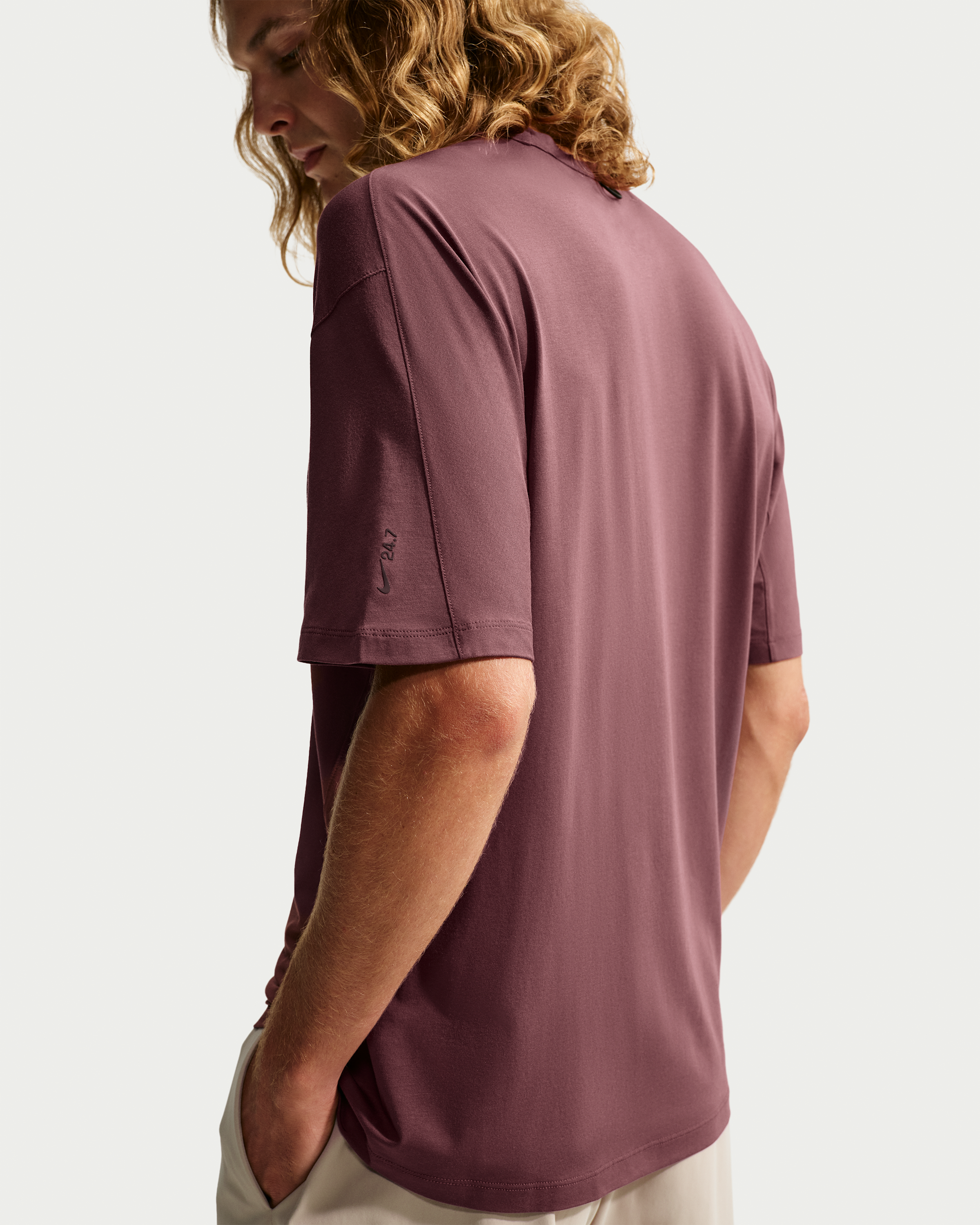Nike 24.7 ImpossiblySoft Light Men's Dri-FIT Short-Sleeved T-Shirt - Light Boulder/Black/Burgundy Crush - View 1