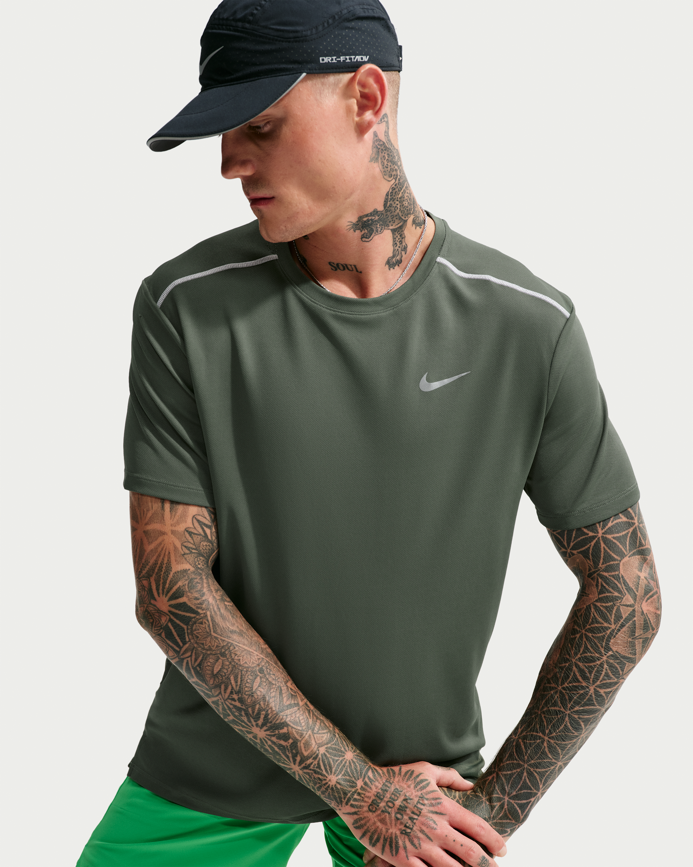 Nike Miler Men's Dri-FIT Short-Sleeve Running Top - Camo Green/Mineral Slate - View 1