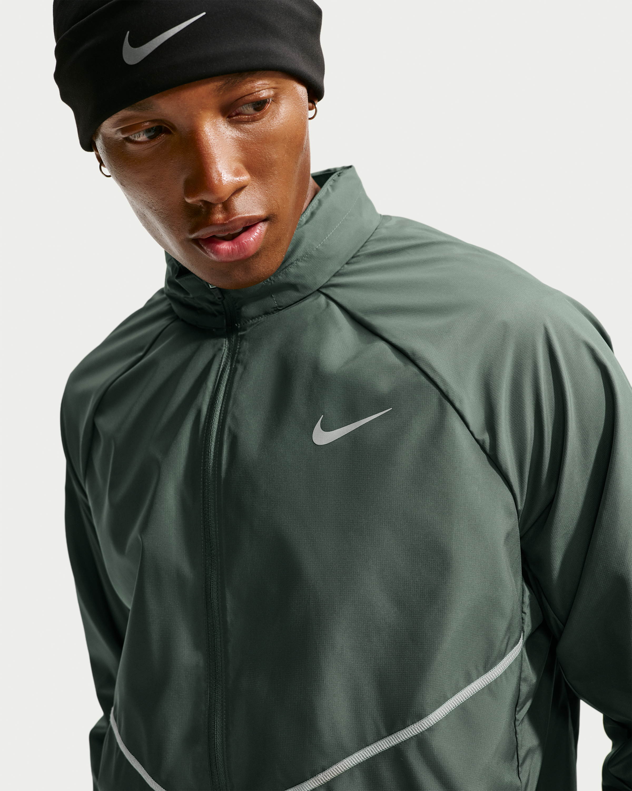 Nike Miler Men's Repel UV Protection Hooded Running Jacket - Camo Green/Camo Green - View 1
