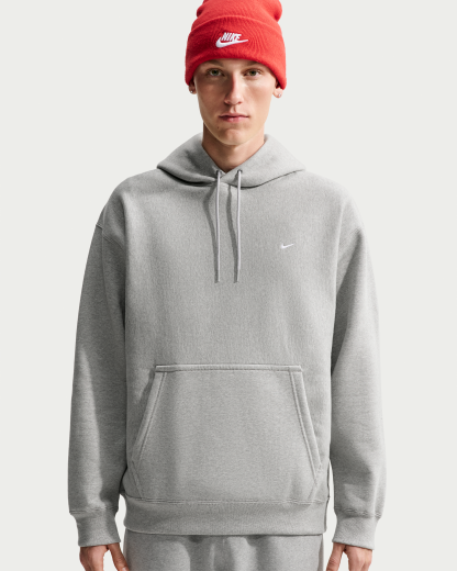 Nike Solo Swoosh Men's Pullover Hoodie - Dark Grey Heather/Light Smoke Grey/White - View 3