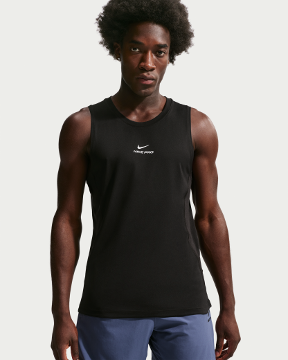 Nike Pro Men's Dri-FIT Training Tank - Black/White - View 1