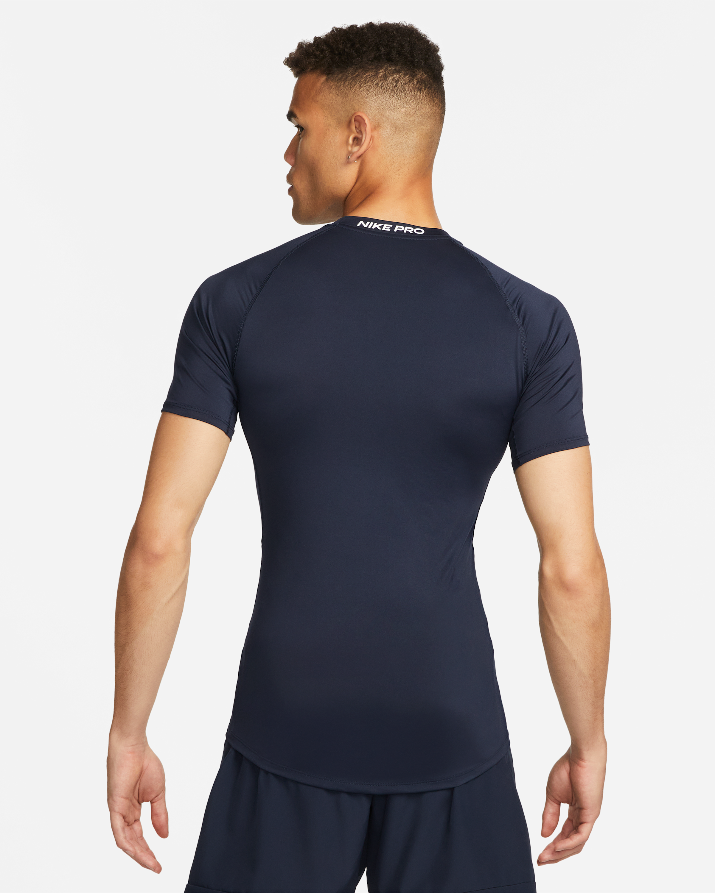Nike Pro Men's Dri-FIT Tight Short-Sleeve Fitness Top - Obsidian/White - View 2