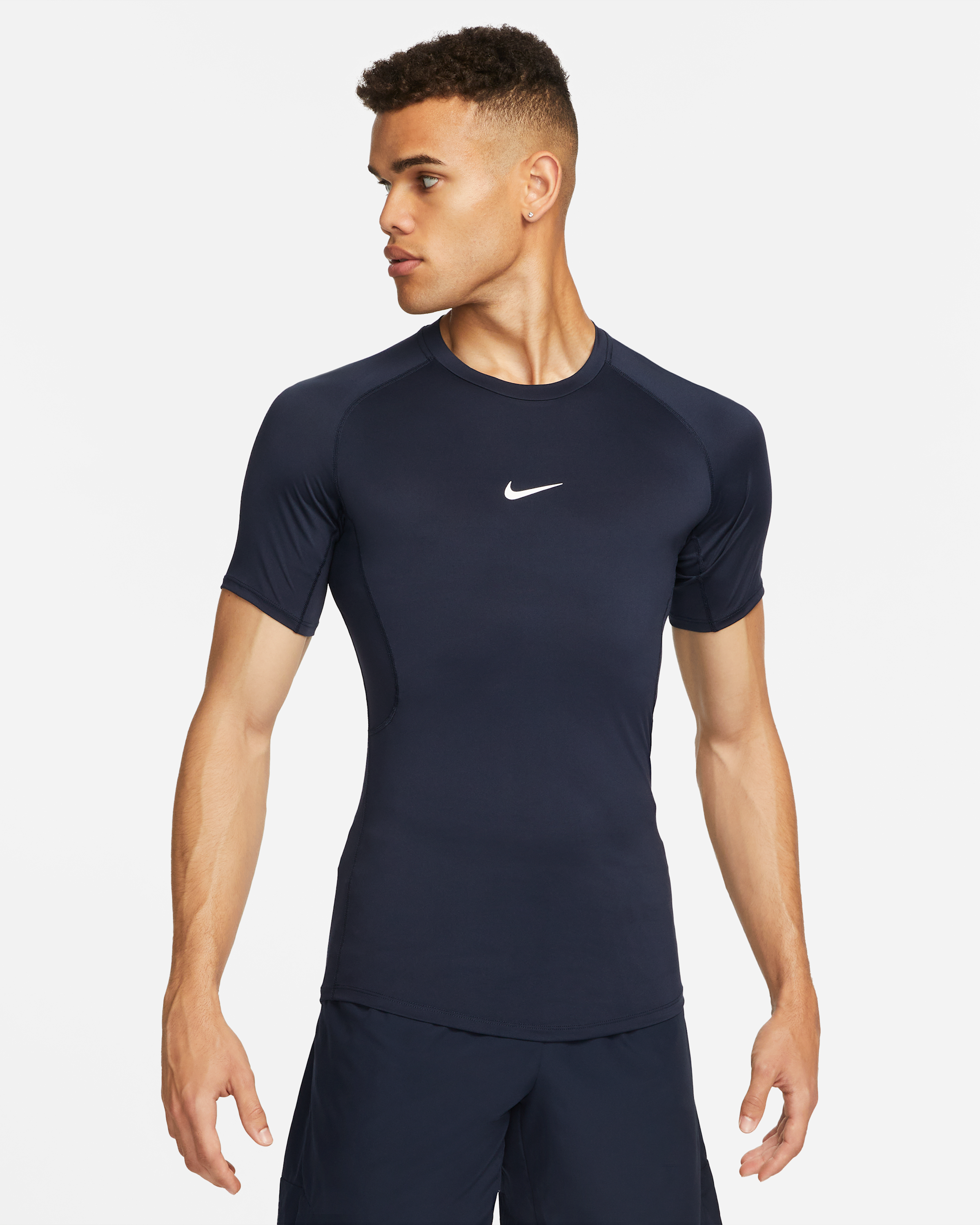 Nike Pro Men's Dri-FIT Tight Short-Sleeve Fitness Top - Obsidian/White - View 1