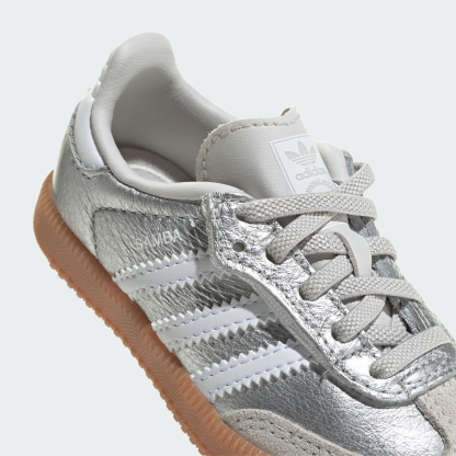 adidas SAMBA OG COMFORT CLOSURE ELASTIC LACE SHOES - Silver Metallic / Cloud White / Gum - View 11