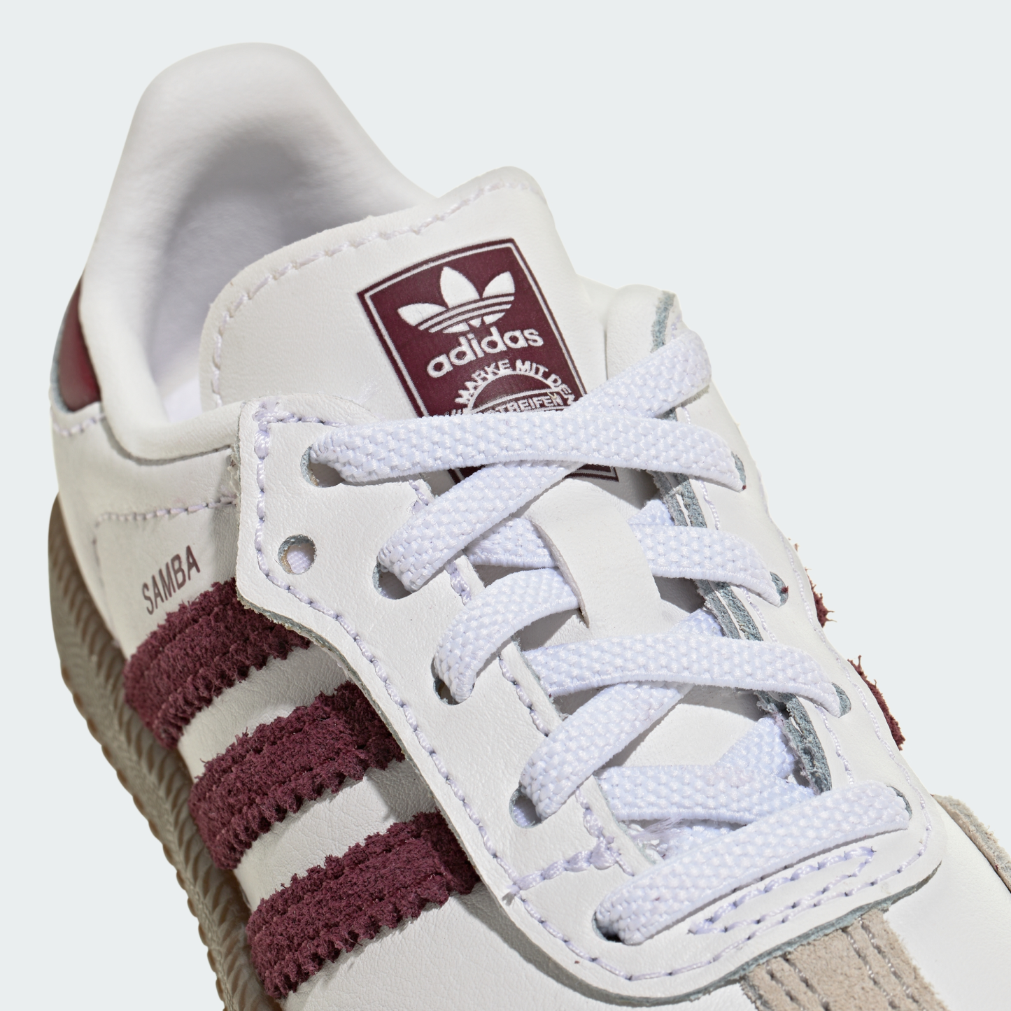 adidas SAMBA OG COMFORT CLOSURE ELASTIC LACE SHOES - Cloud White / Maroon / Gum - View 10