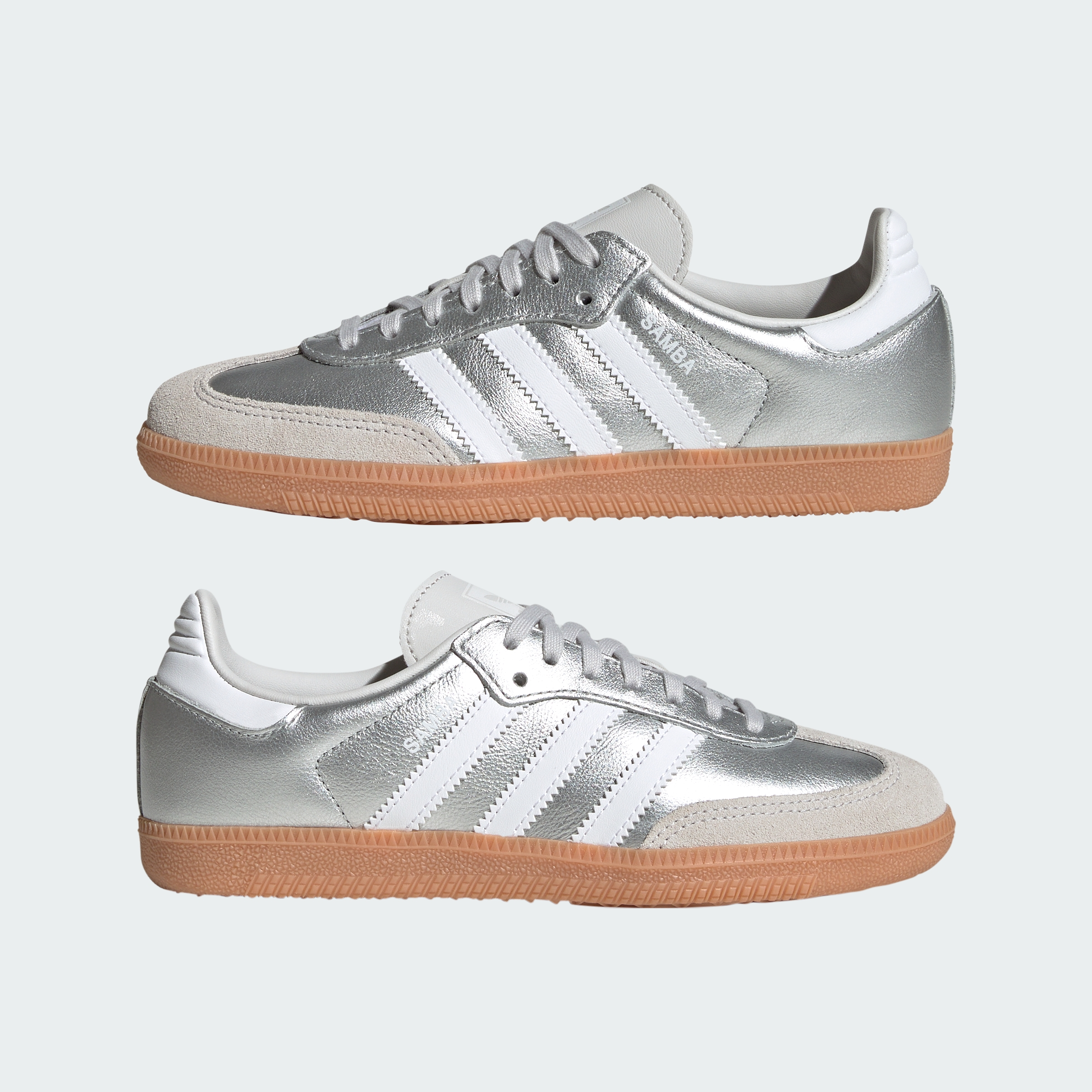 adidas SAMBA OG SHOES - Silver Metallic / Cloud White / Gum - View 8