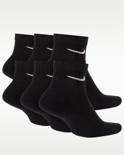 Nike Everyday Cushioned Training Ankle Socks (6 Pairs) - Black/White - View 2