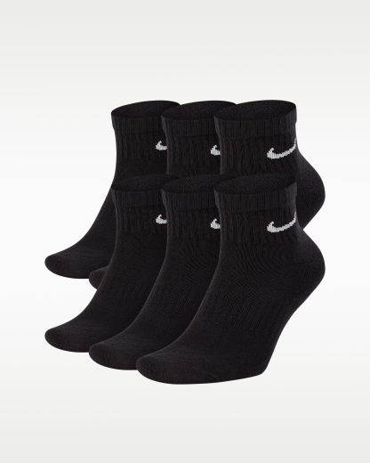 Nike Everyday Cushioned Training Ankle Socks (6 Pairs) - Black/White - View 1