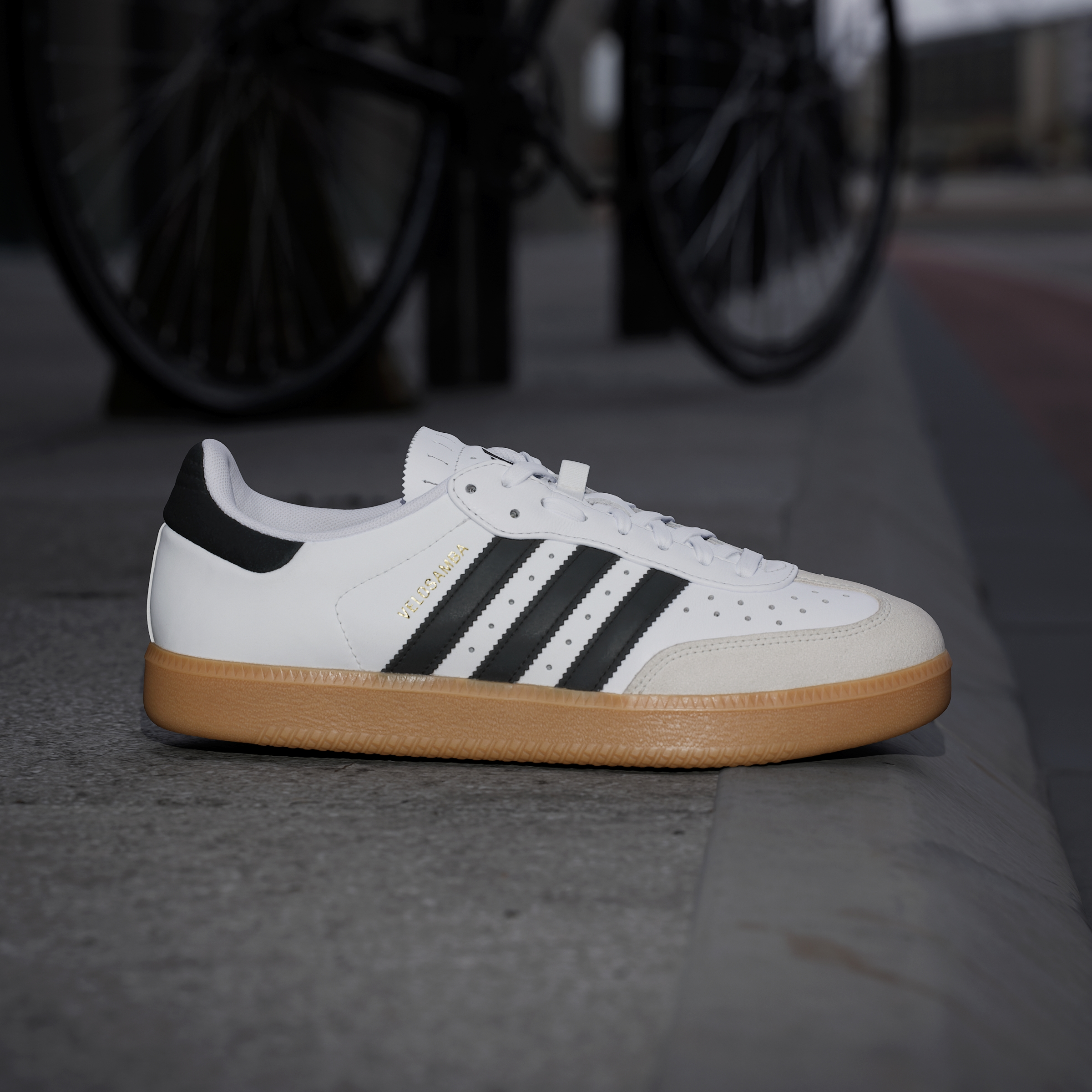adidas Velosamba Leather Shoes - Cloud White / Core Black / Gold Metallic - View 2