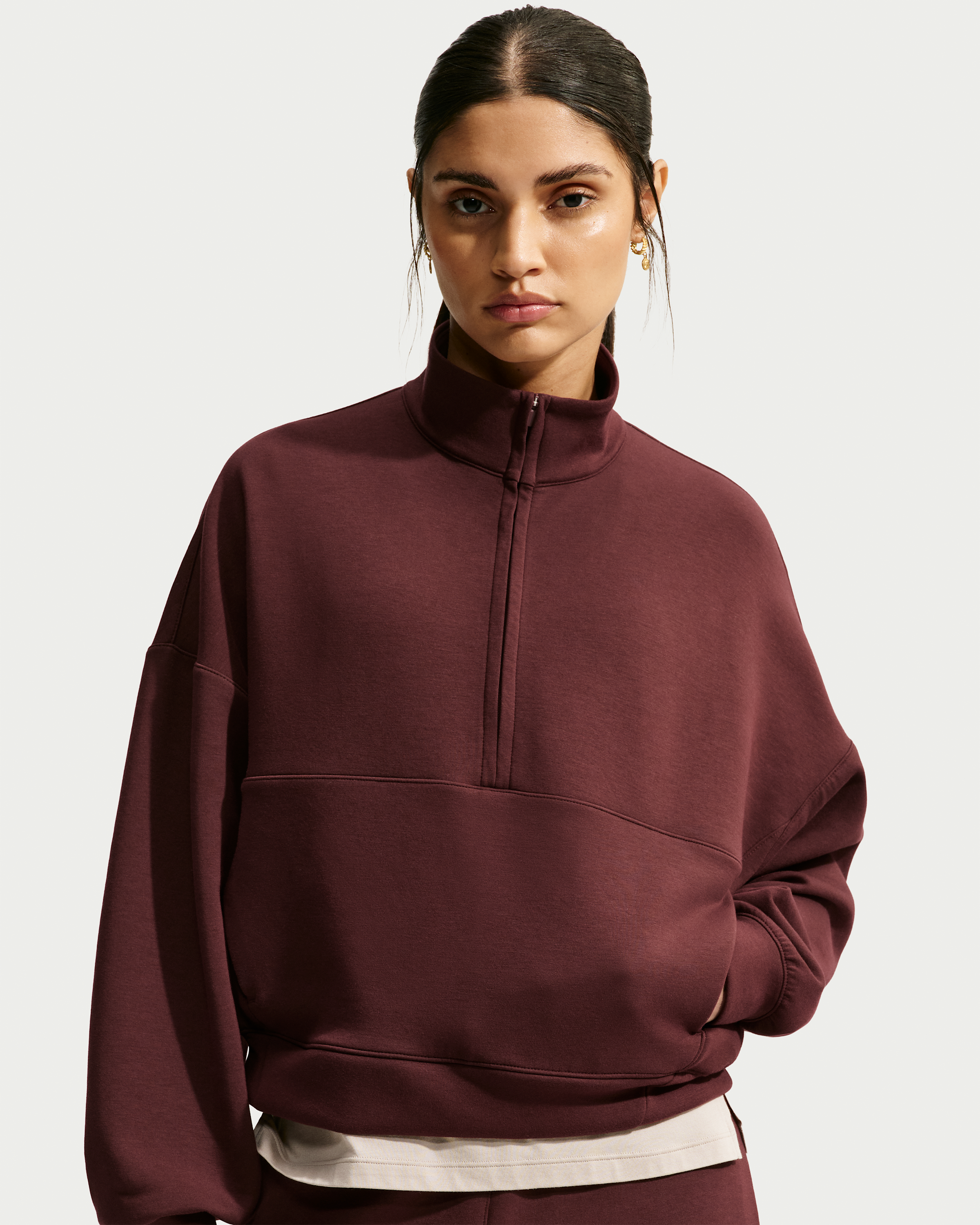 Nike 24.7 ImpossiblySoft Women's Dri-FIT Oversized 1/2-Zip Top - Mystic Dates/Light Boulder - View 1