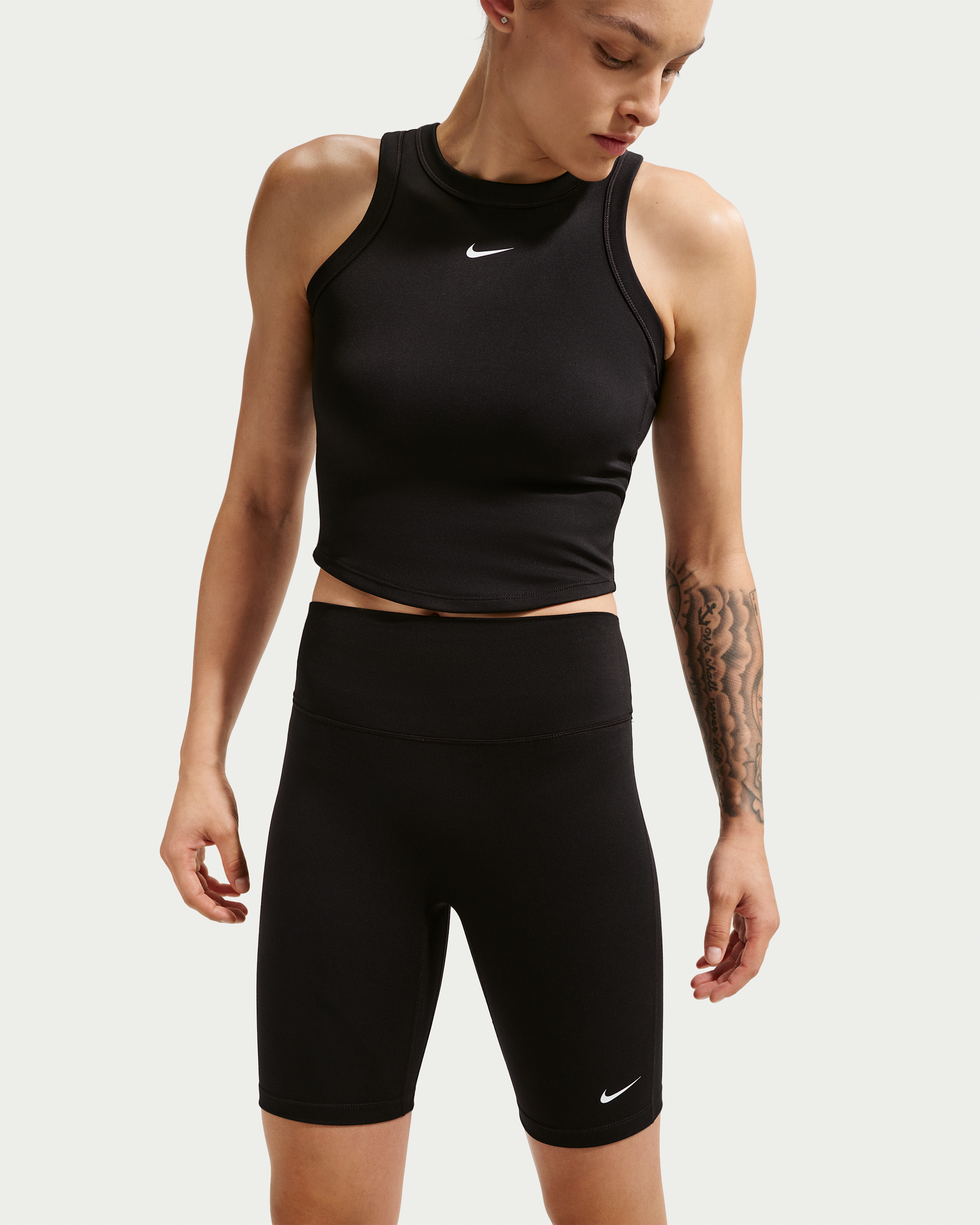 Nike One Women's High-Waisted 20.5cm (approx.) Biker Shorts - Black/White - View 2