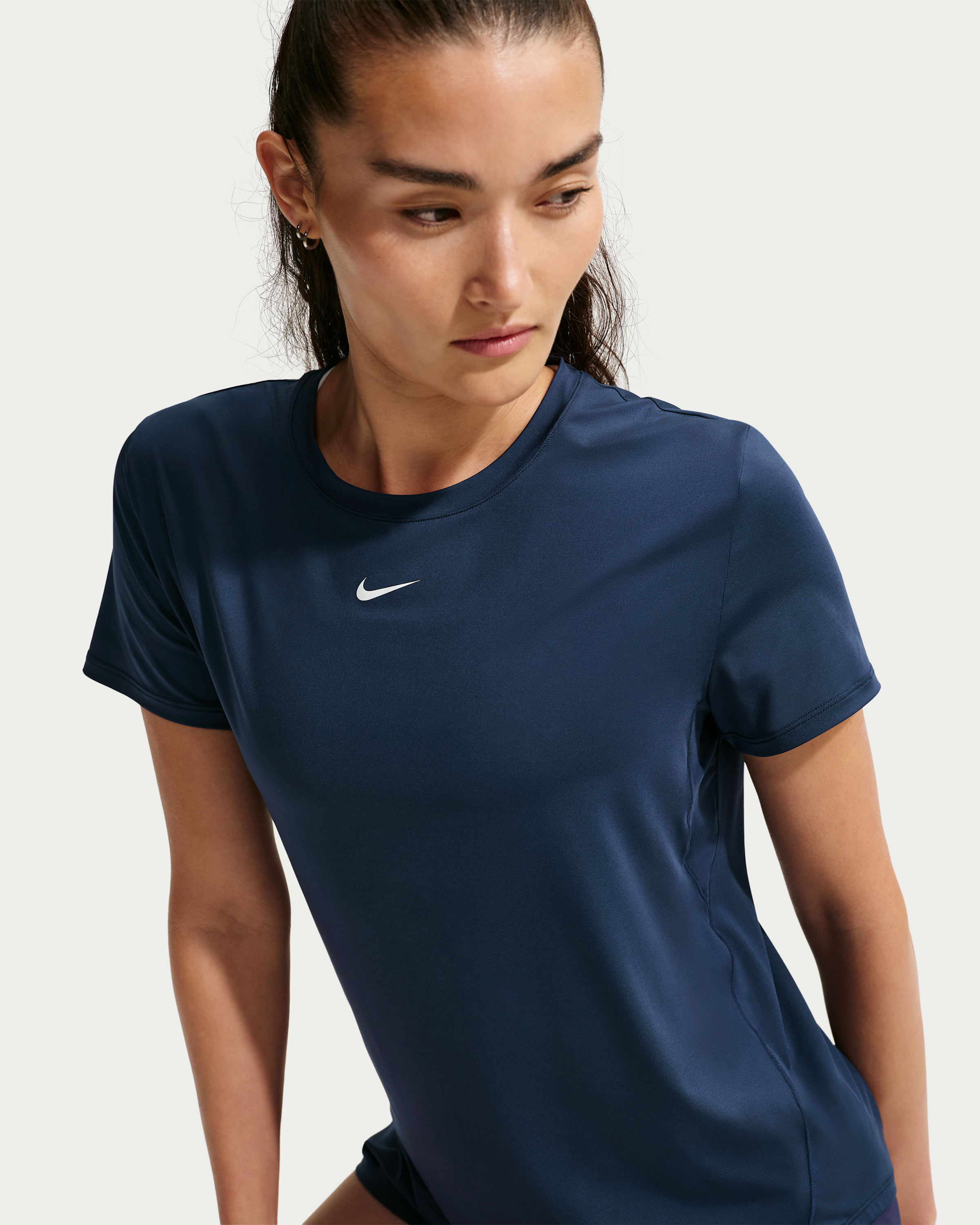 Nike One Classic Women's Dri-FIT Short-Sleeve Top - Midnight Navy/White - View 3