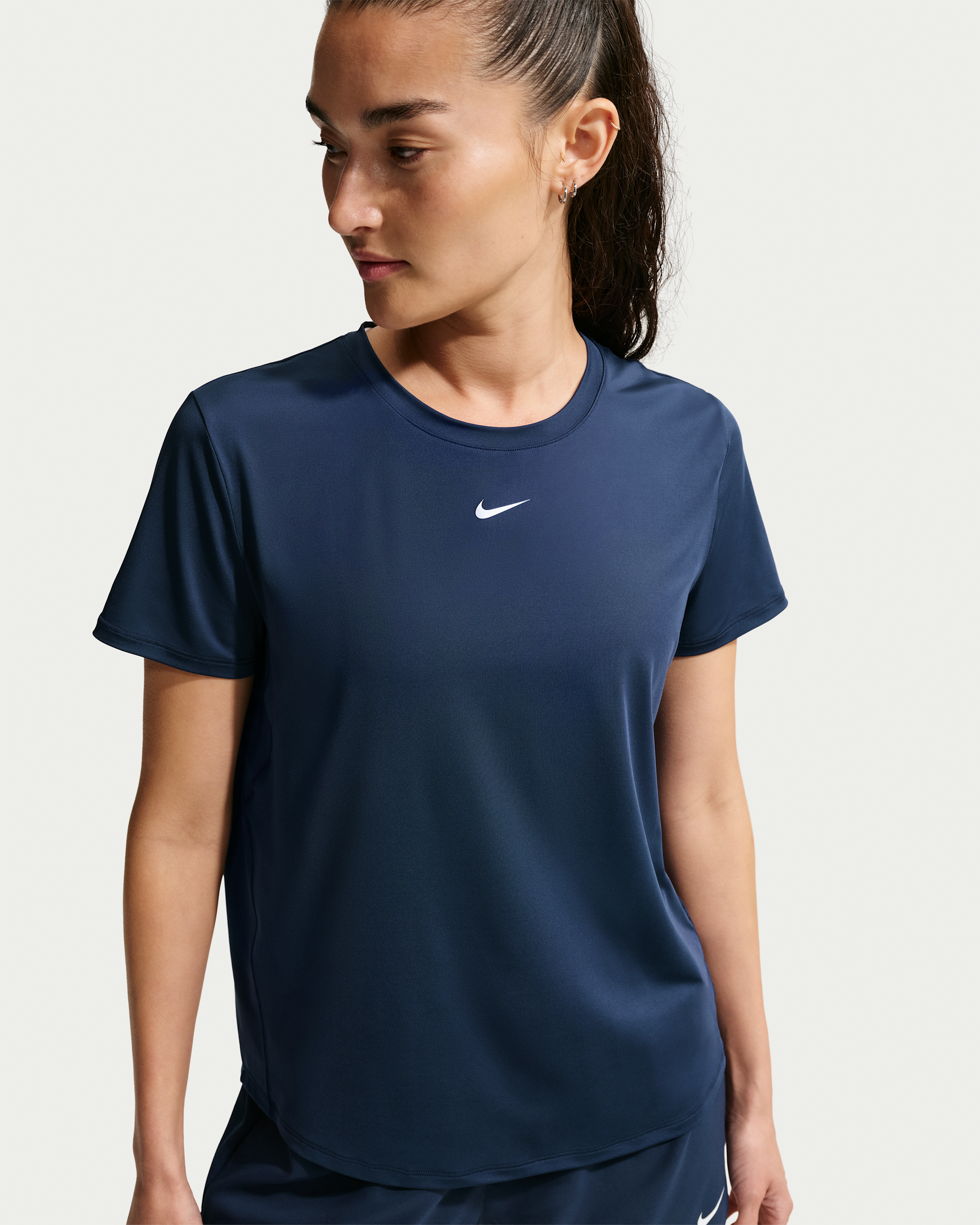 Nike One Classic Women's Dri-FIT Short-Sleeve Top - Midnight Navy/White - View 1