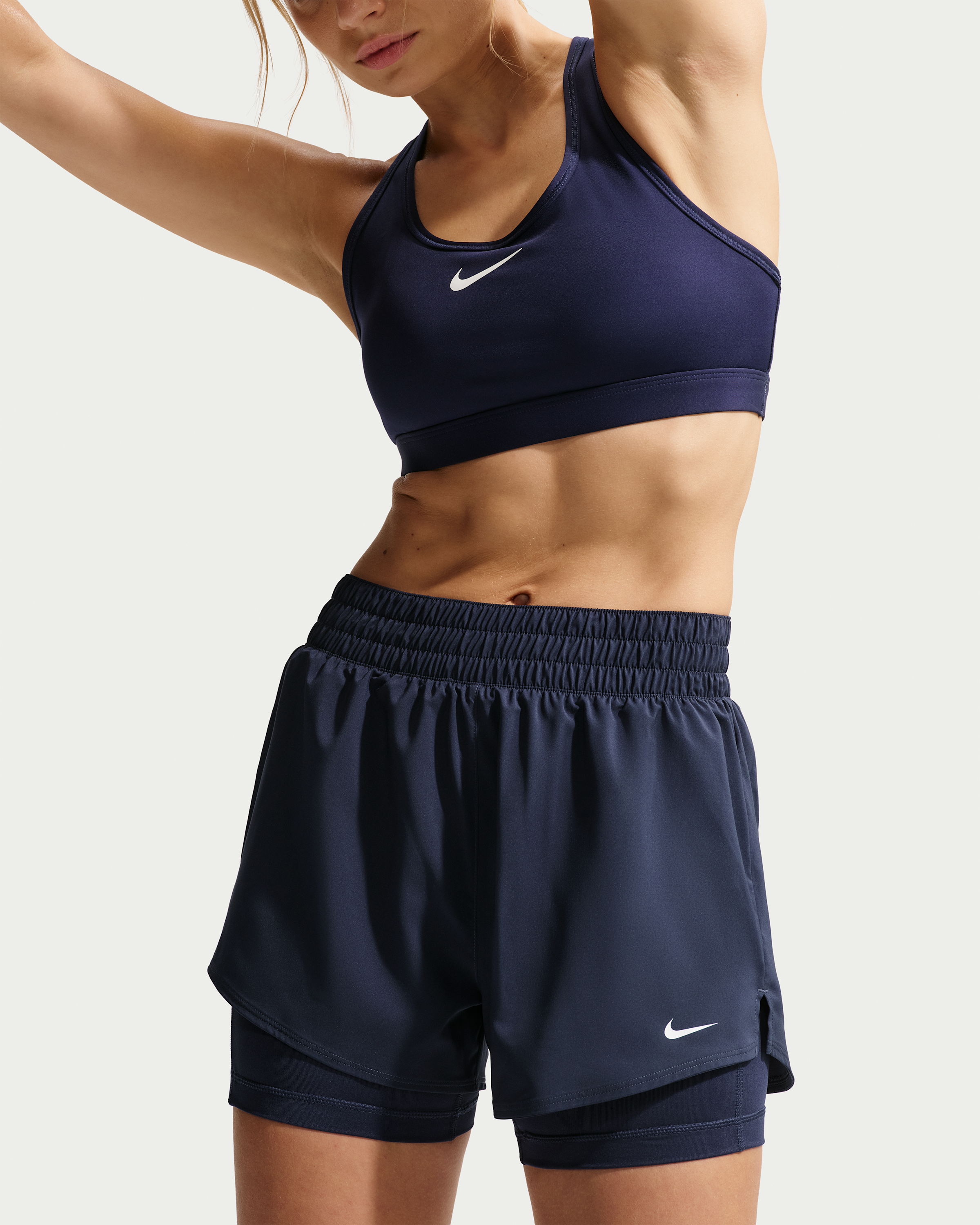 Nike One Women's Dri-FIT High-Waisted 8cm (approx.) 2-in-1 Shorts - Midnight Navy/White - View 2