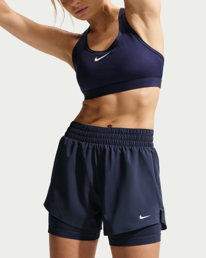 Nike One Women's Dri-FIT High-Waisted 8cm (approx.) 2-in-1 Shorts - Midnight Navy/White - View 2