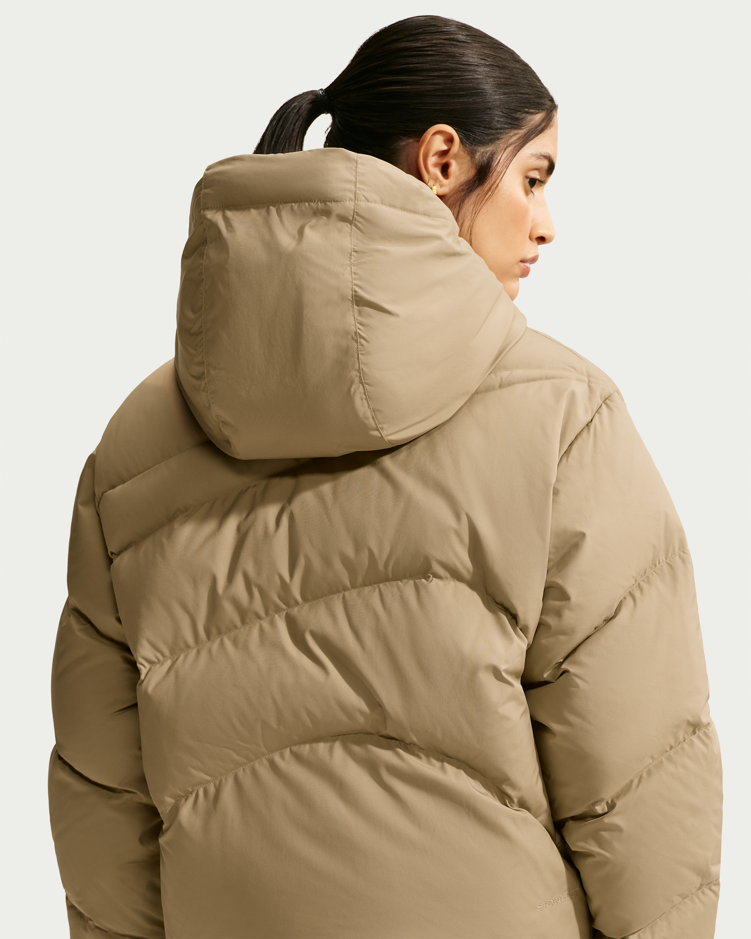 Nike Sportswear Swoosh Series Women's Loose Storm-FIT Hooded Down Jacket - Parachute Beige/Dark Hazel/Parachute Beige - View 2