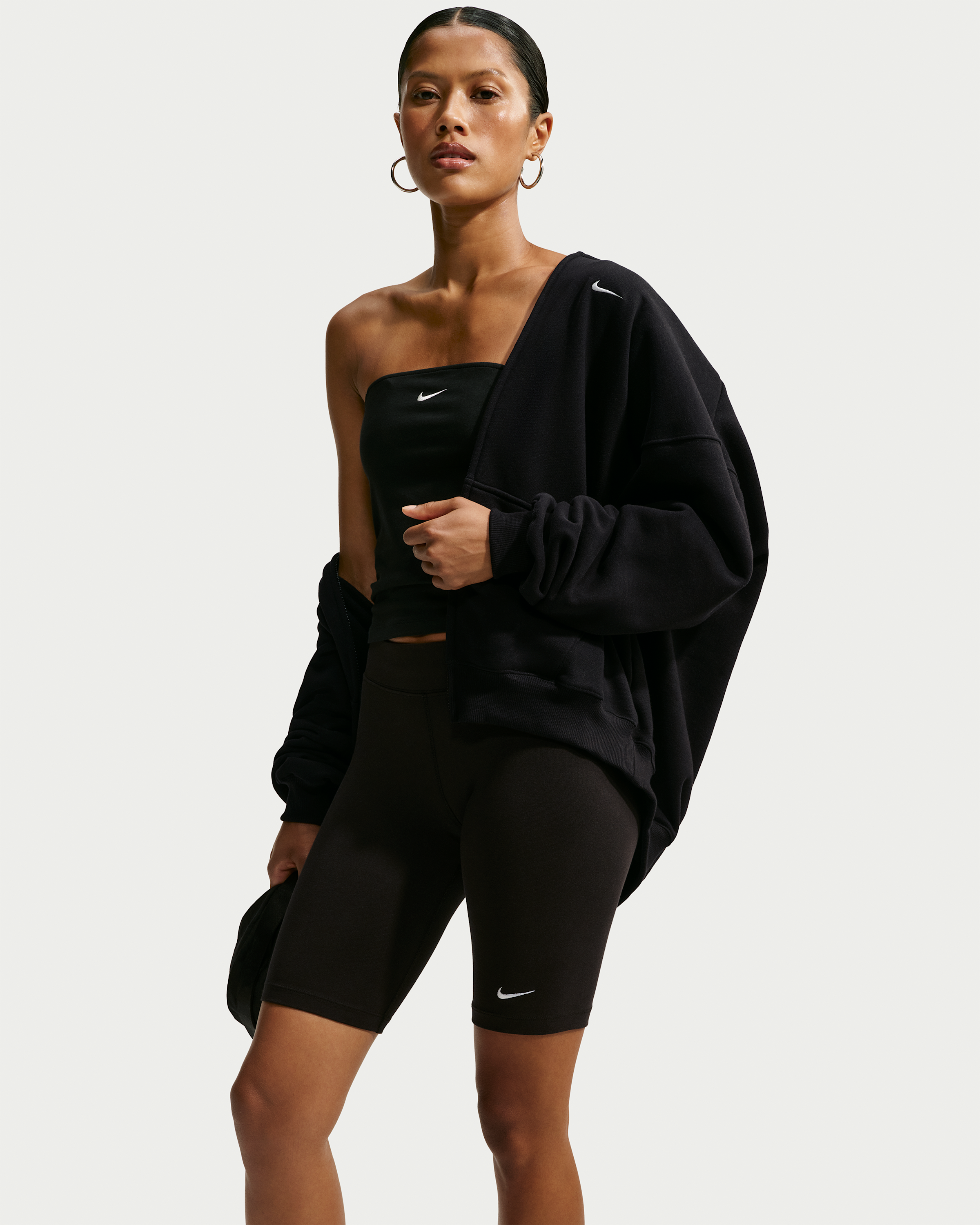 Nike Studio Fleece Medium Weight Women's Oversized Full-Zip Hoodie - Total Black/Sail - View 1
