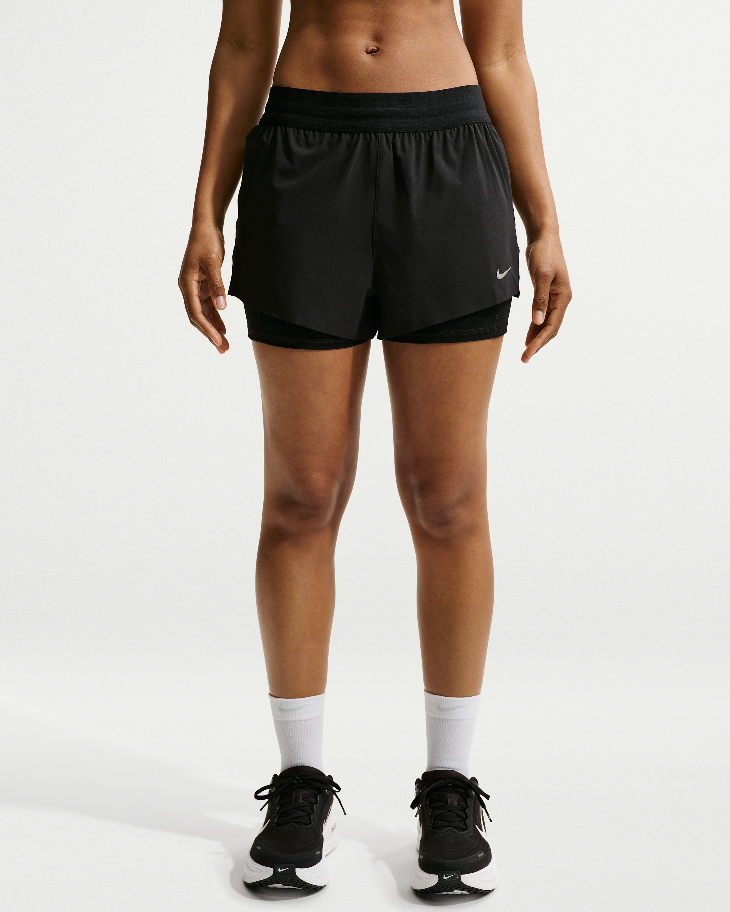 Nike Swift Women's Dri-FIT Mid-Rise 2-in-1 Running Shorts - Black - View 2