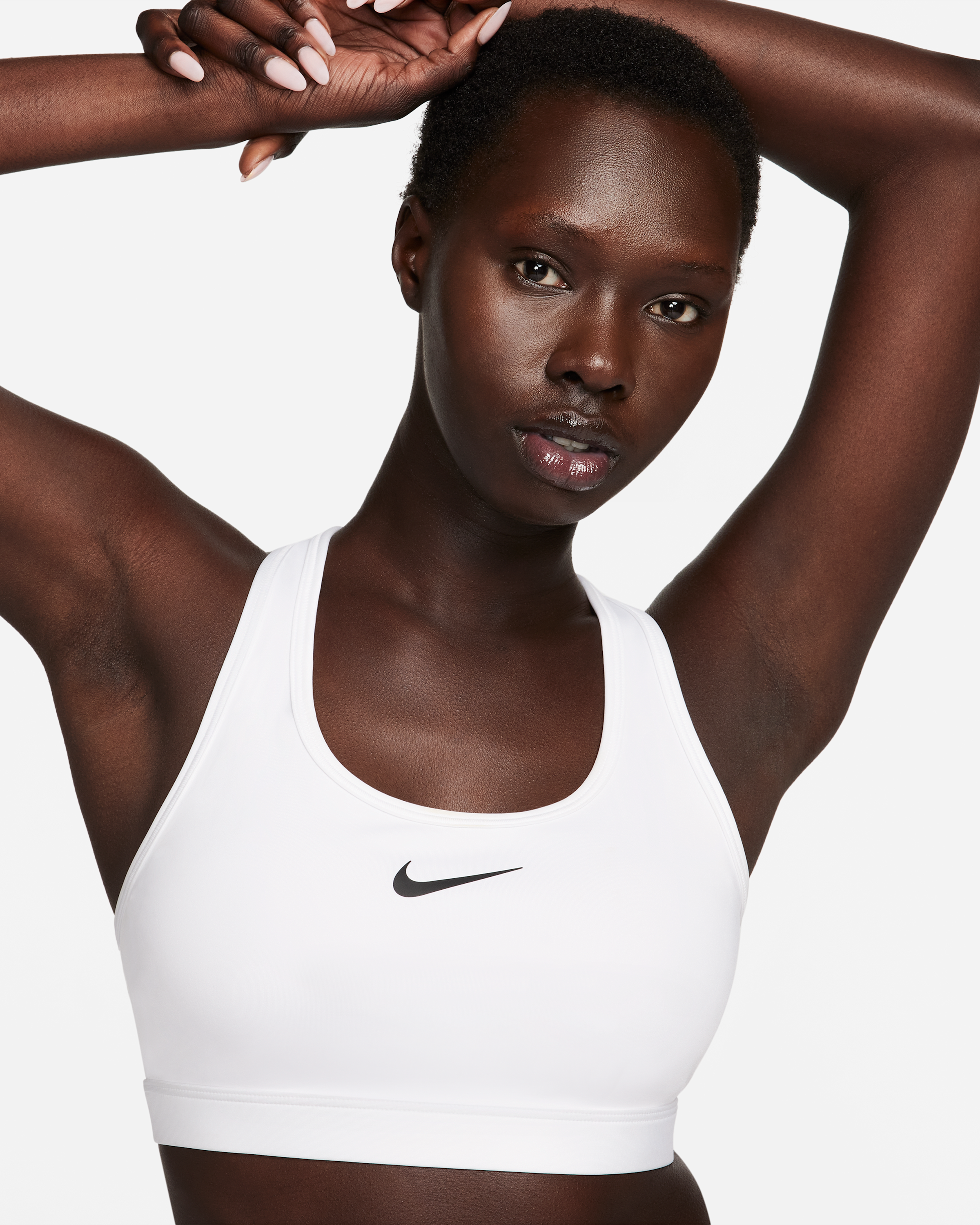 Nike Swoosh Women's Medium-Support Padded Sports Bra - White/Stone Mauve/Black - View 1
