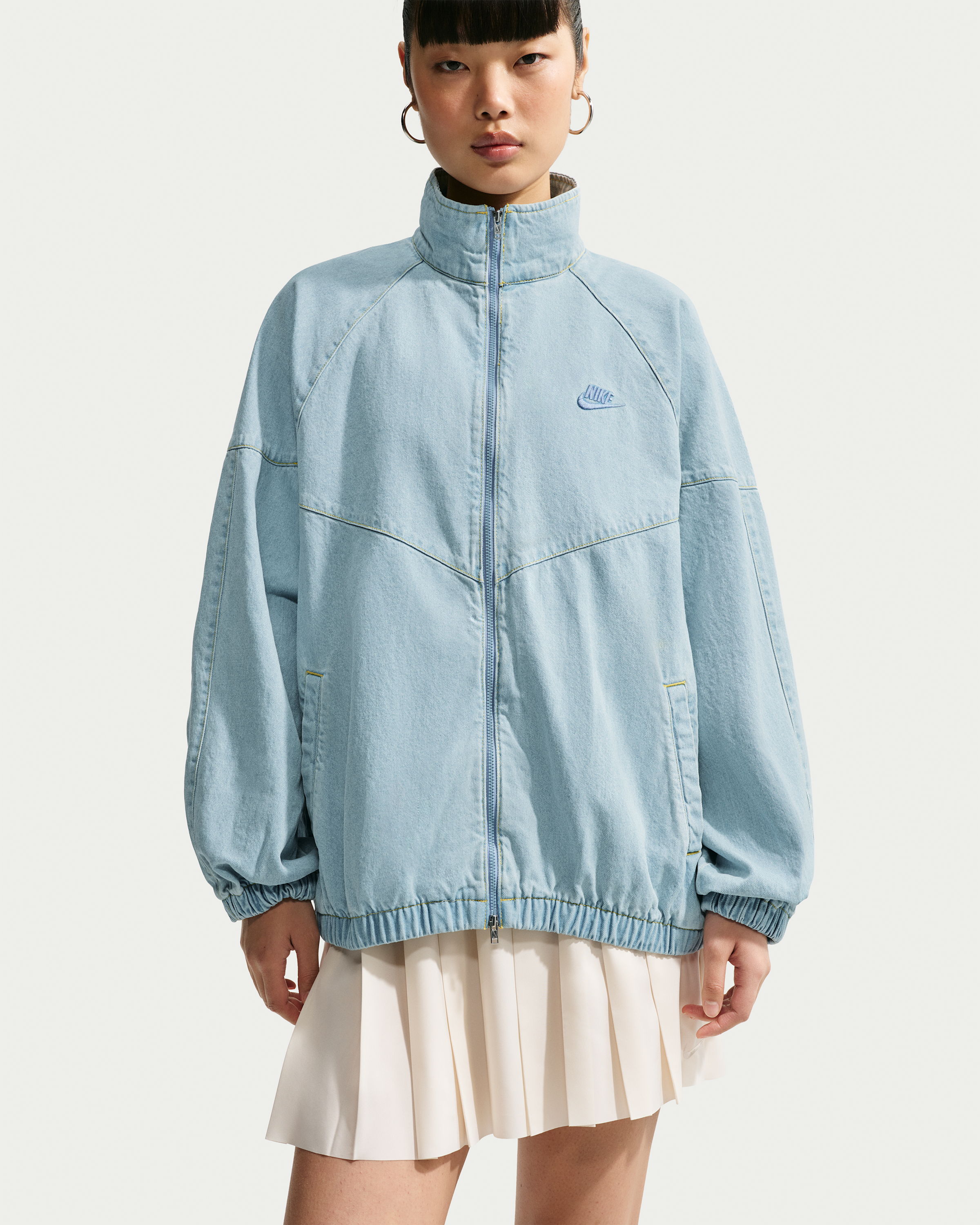 Nike Windrunner Women's Oversized Denim Jacket - Light Armoury Blue/Work Blue - View 1