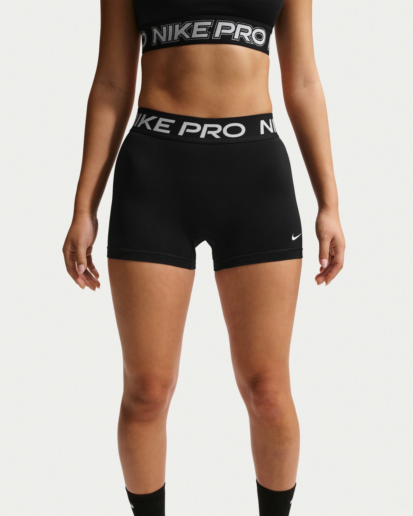 Nike Pro Women's Mid-Rise 7.5cm (approx.) Biker Shorts - Black/White - View 2