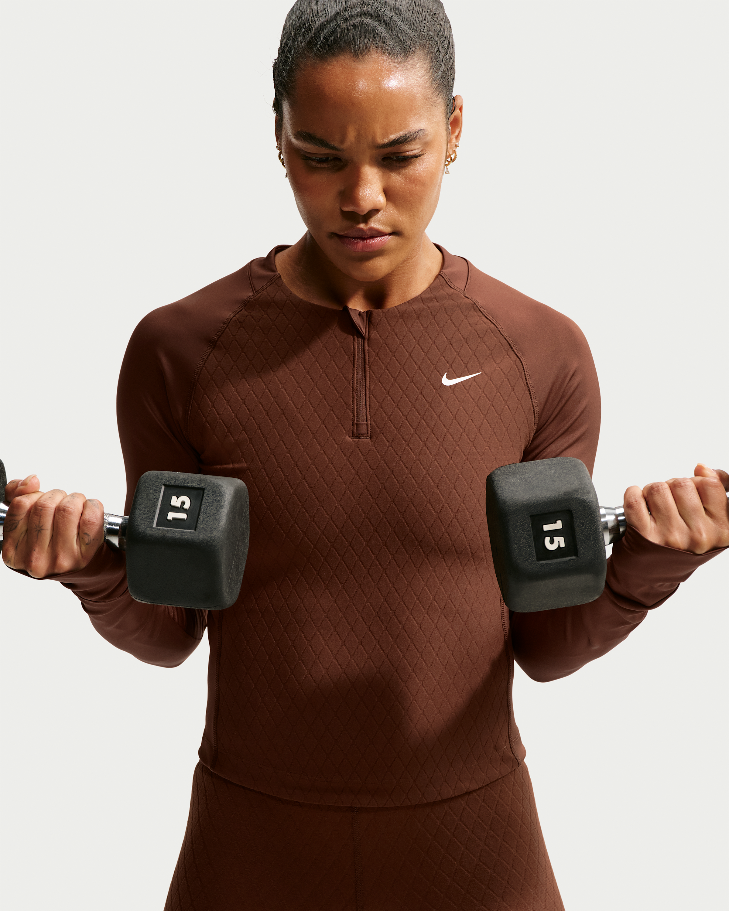 Nike Pro Sculpt Women's Dri-FIT 1/4-Zip Long-Sleeve Top - Cacao Wow/White - View 1