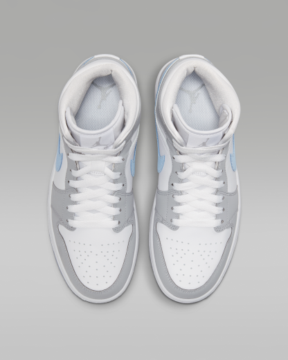 Air Jordan 1 Mid Women's Shoes - White/Wolf Grey/Aluminium - View 4