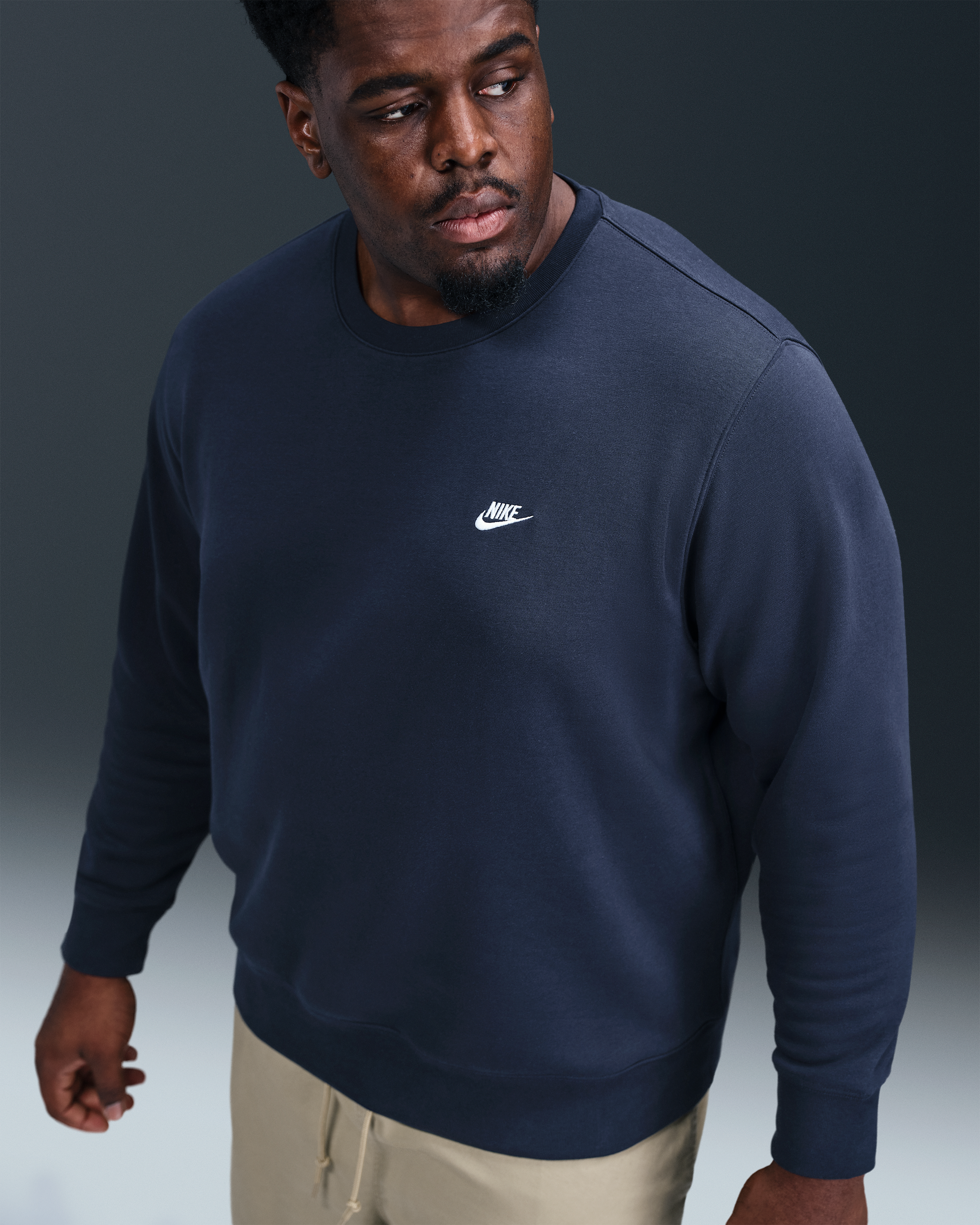 Nike Club Men's Fleece Crew - Obsidian/White - View 6