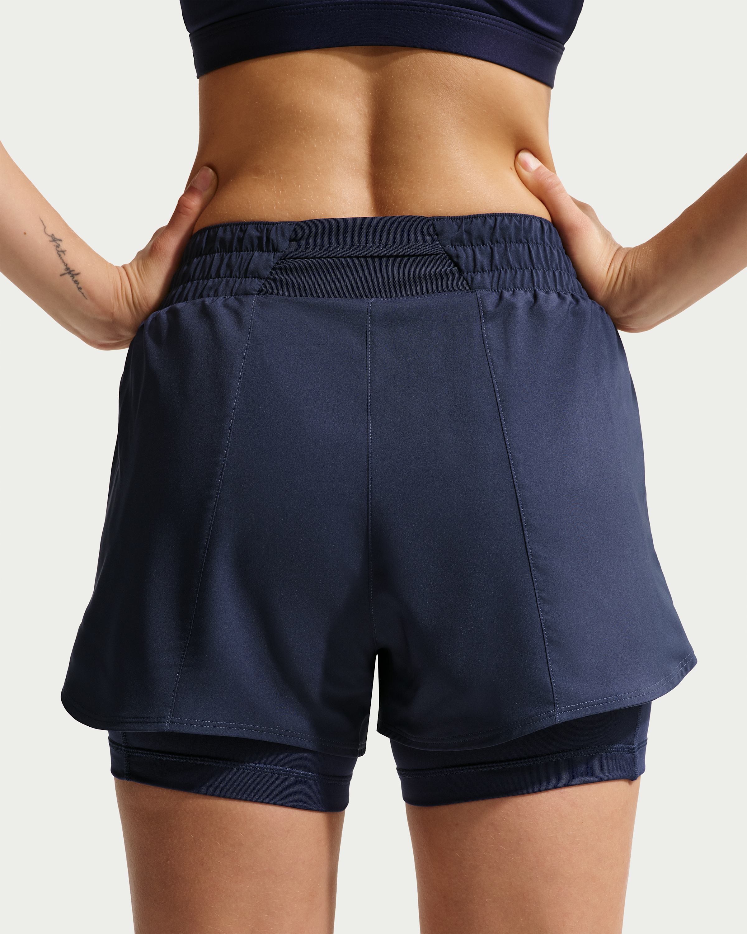 Nike One Women's Dri-FIT High-Waisted 8cm (approx.) 2-in-1 Shorts - Midnight Navy/White - View 3