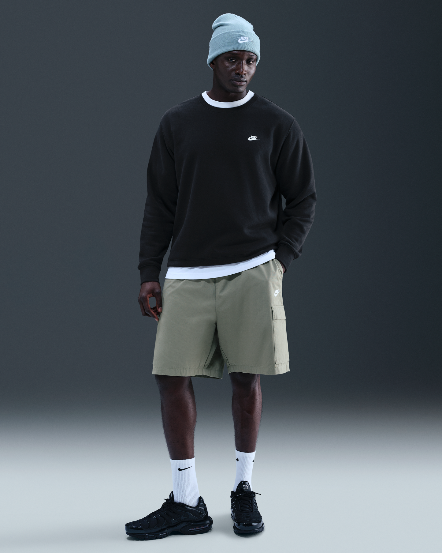 Nike Club Men's Fleece Crew - Black/White - View 9